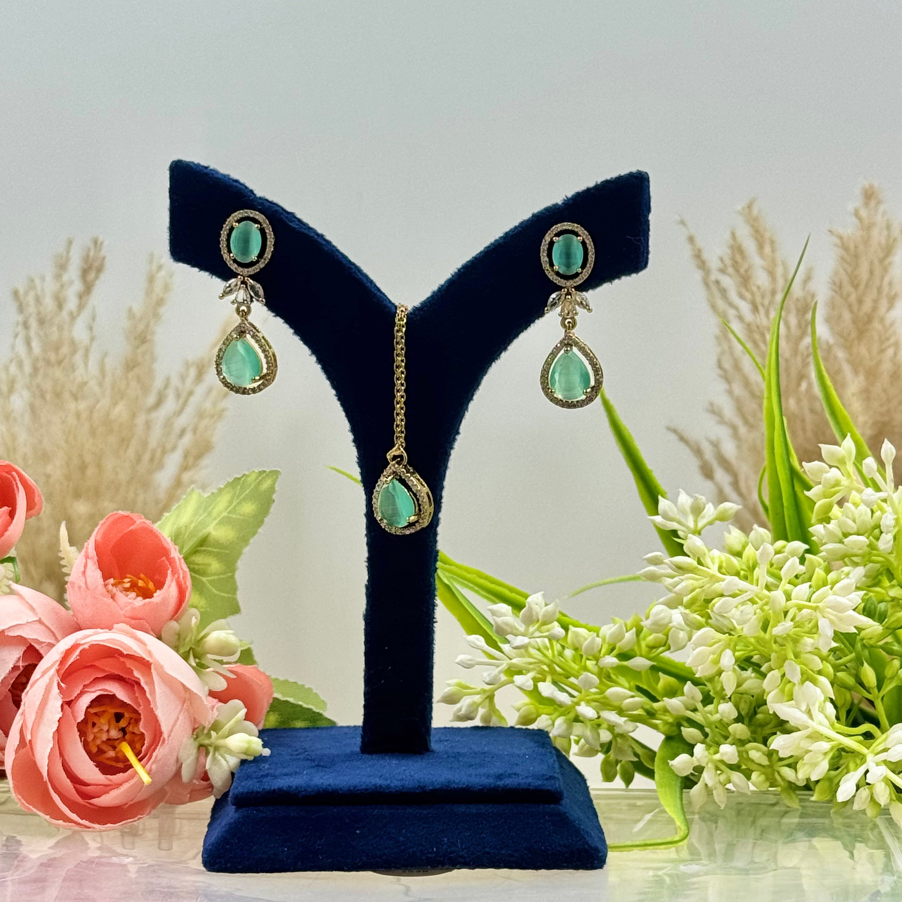 Vaidehi Mint American Diamond Necklace Set