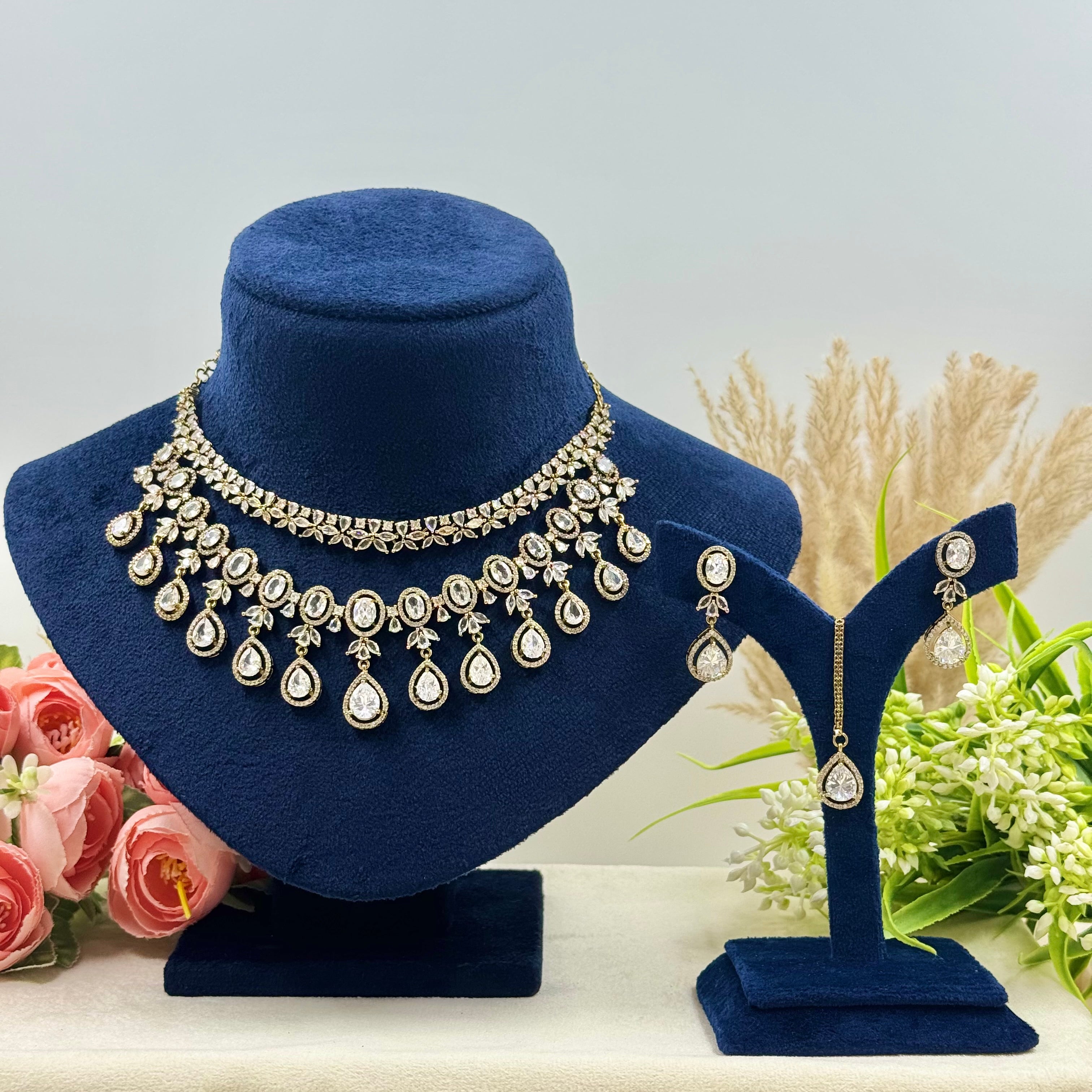 Aarohi White American Diamond Necklace Set