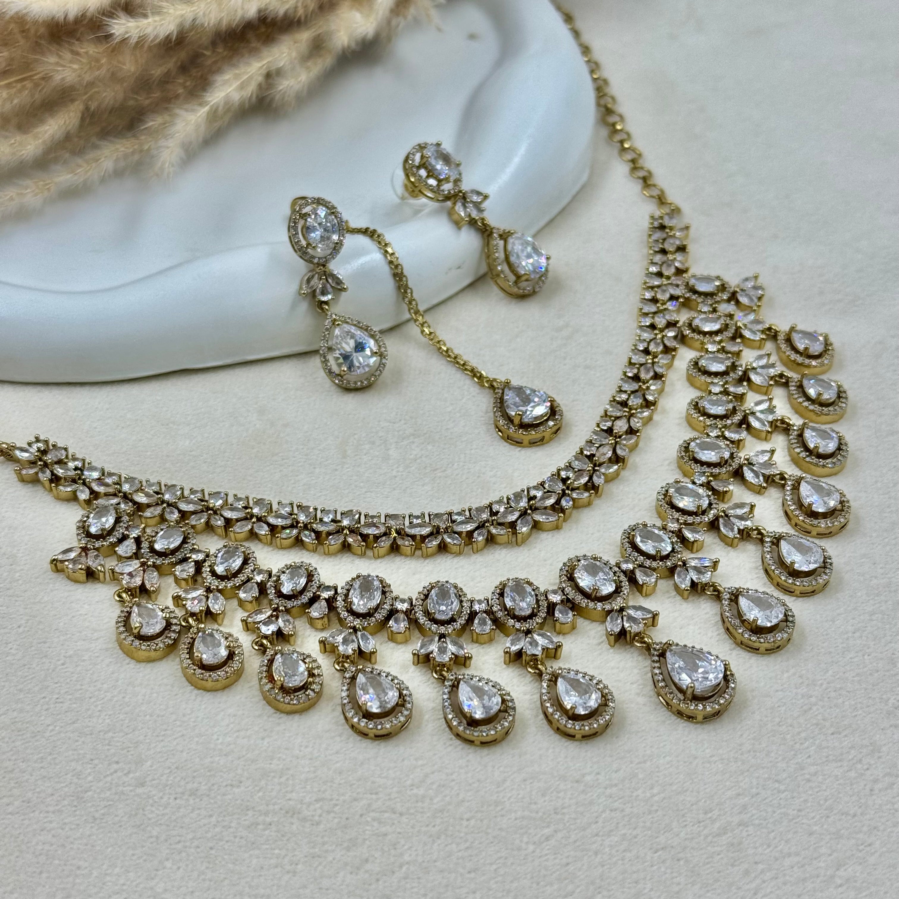 Aarohi White American Diamond Necklace Set