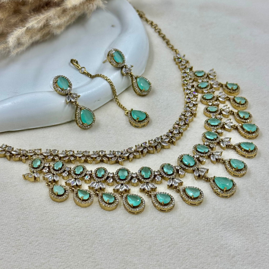 Vaidehi Mint American Diamond Necklace Set