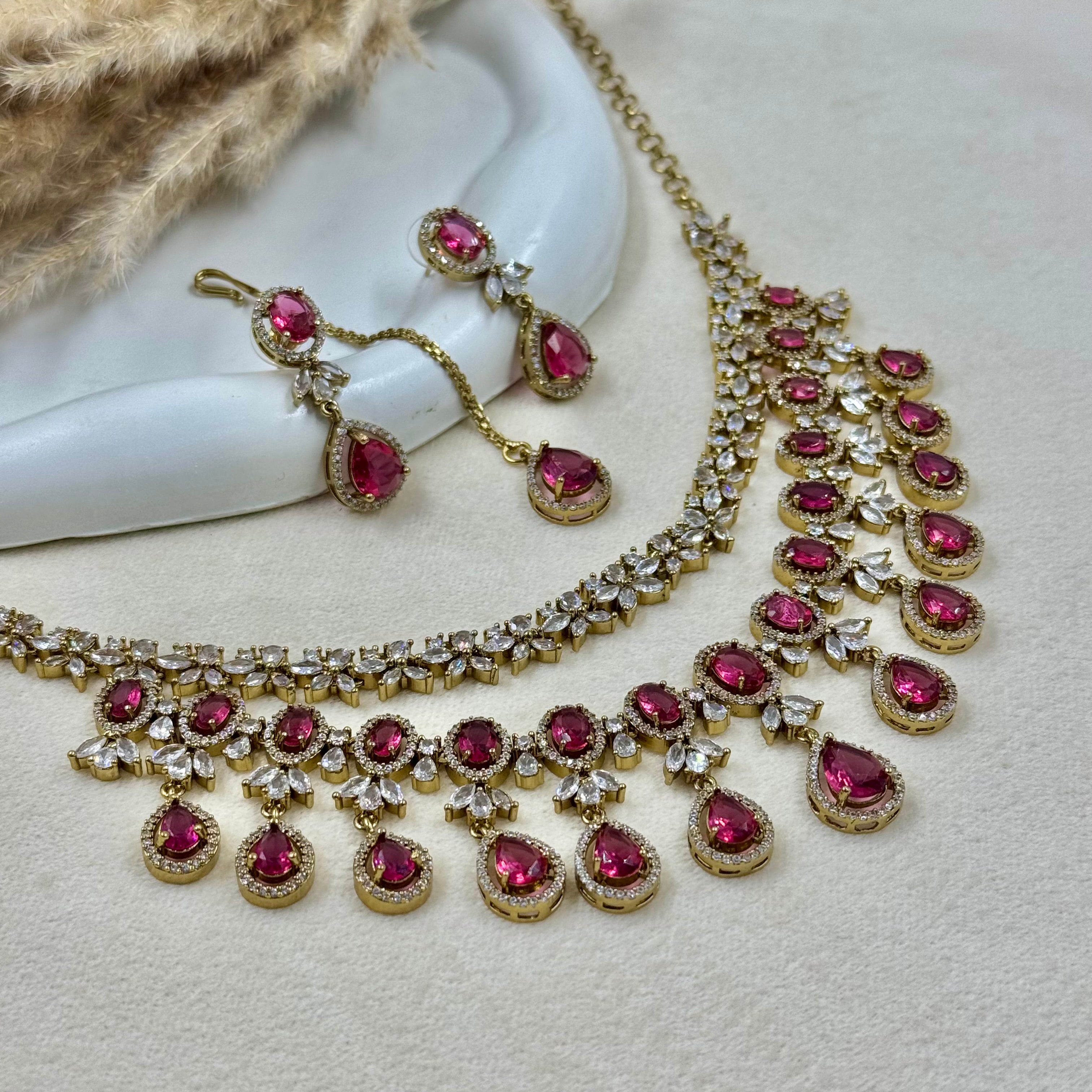 Padmavati Ruby American Diamond Necklace Set