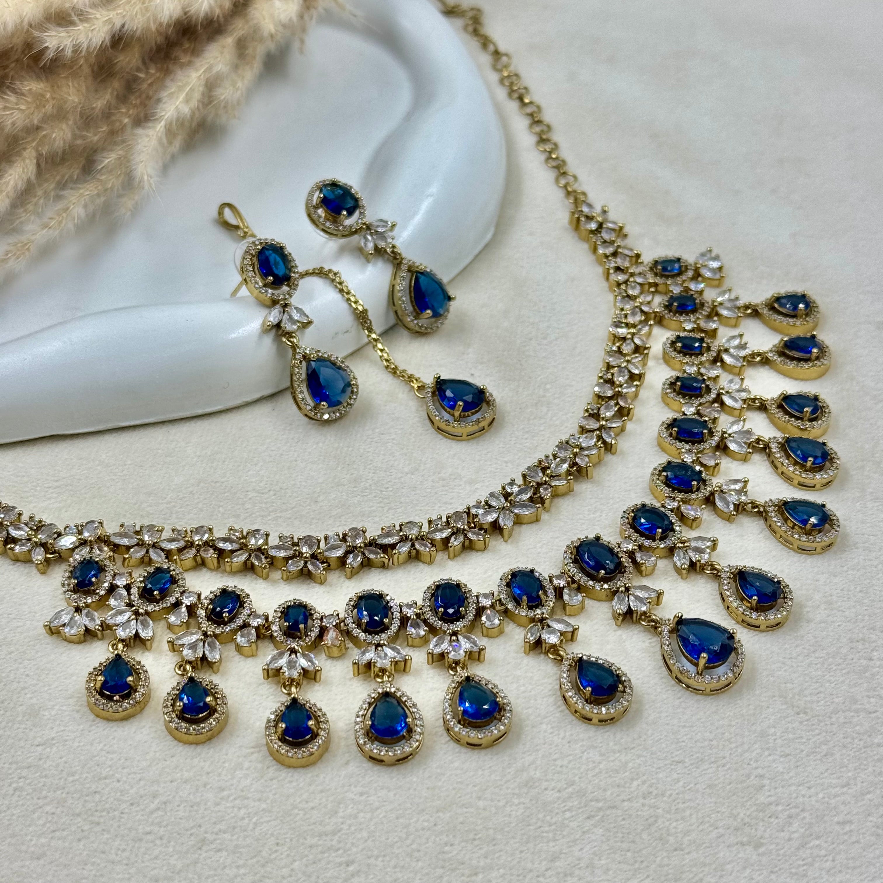 Anika Blue American Diamond Necklace Set