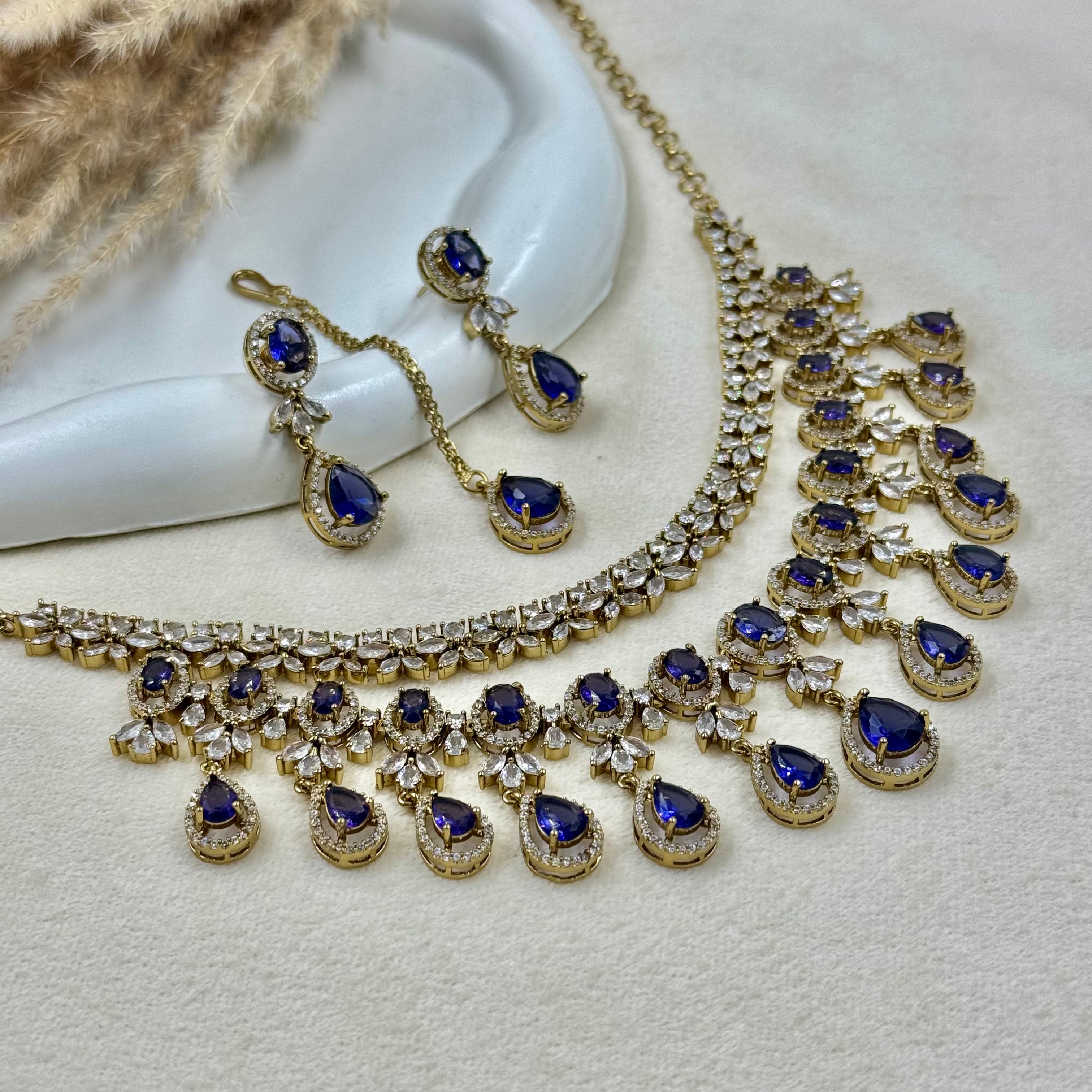 Mrinalini Purple American Diamond Necklace Set