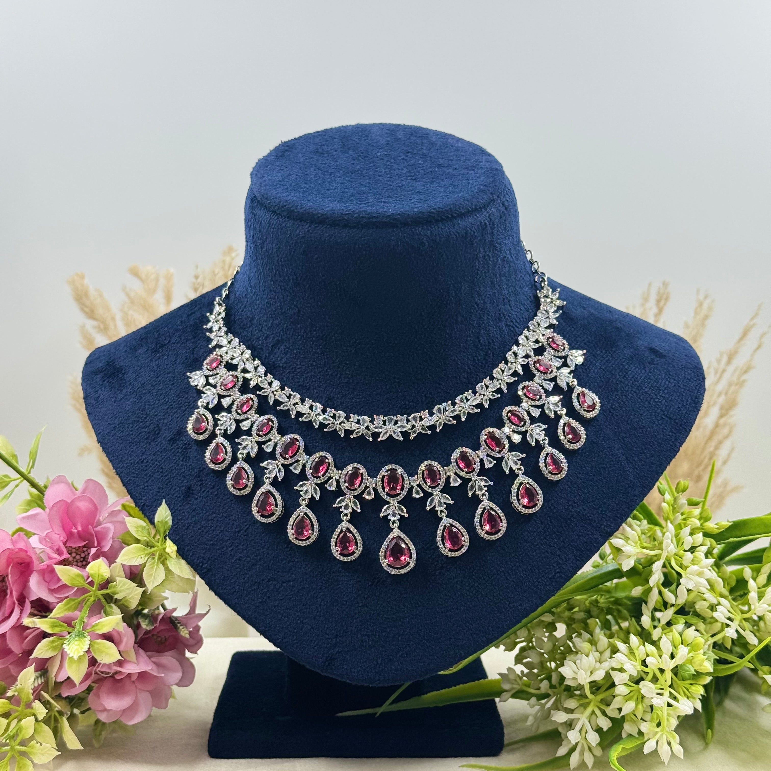 Sharika Ruby American Diamond Necklace Set