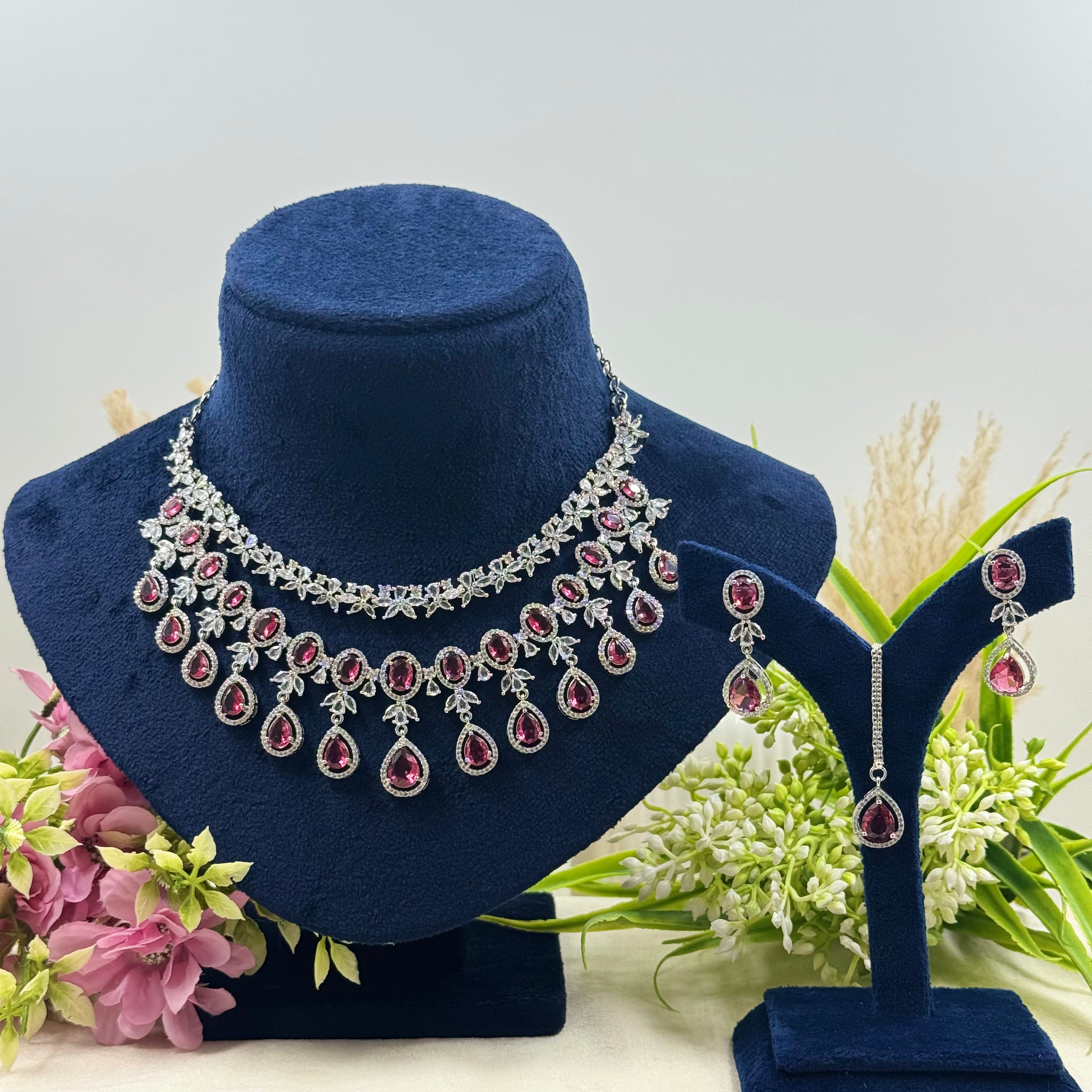Sharika Ruby American Diamond Necklace Set