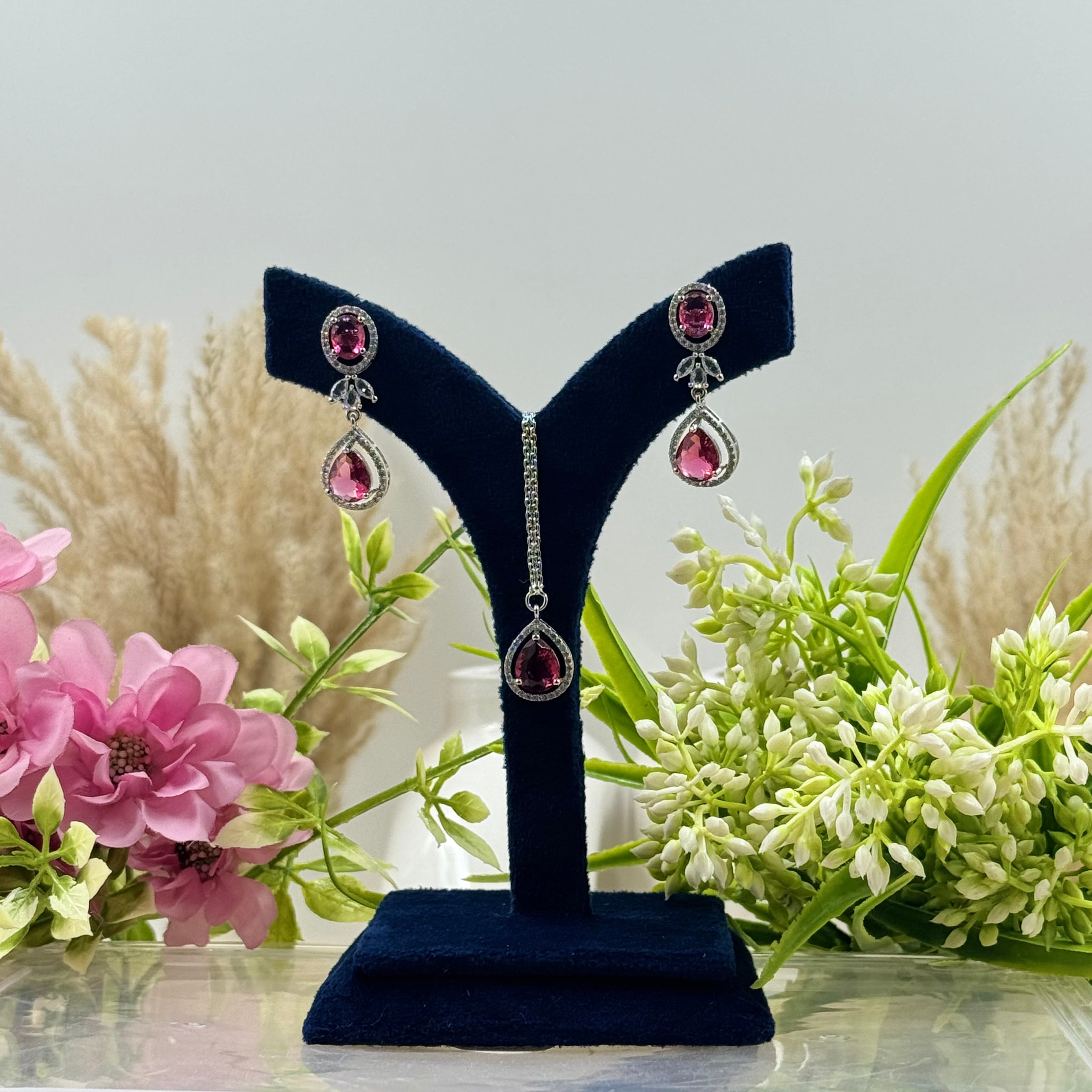 Sharika Ruby American Diamond Necklace Set
