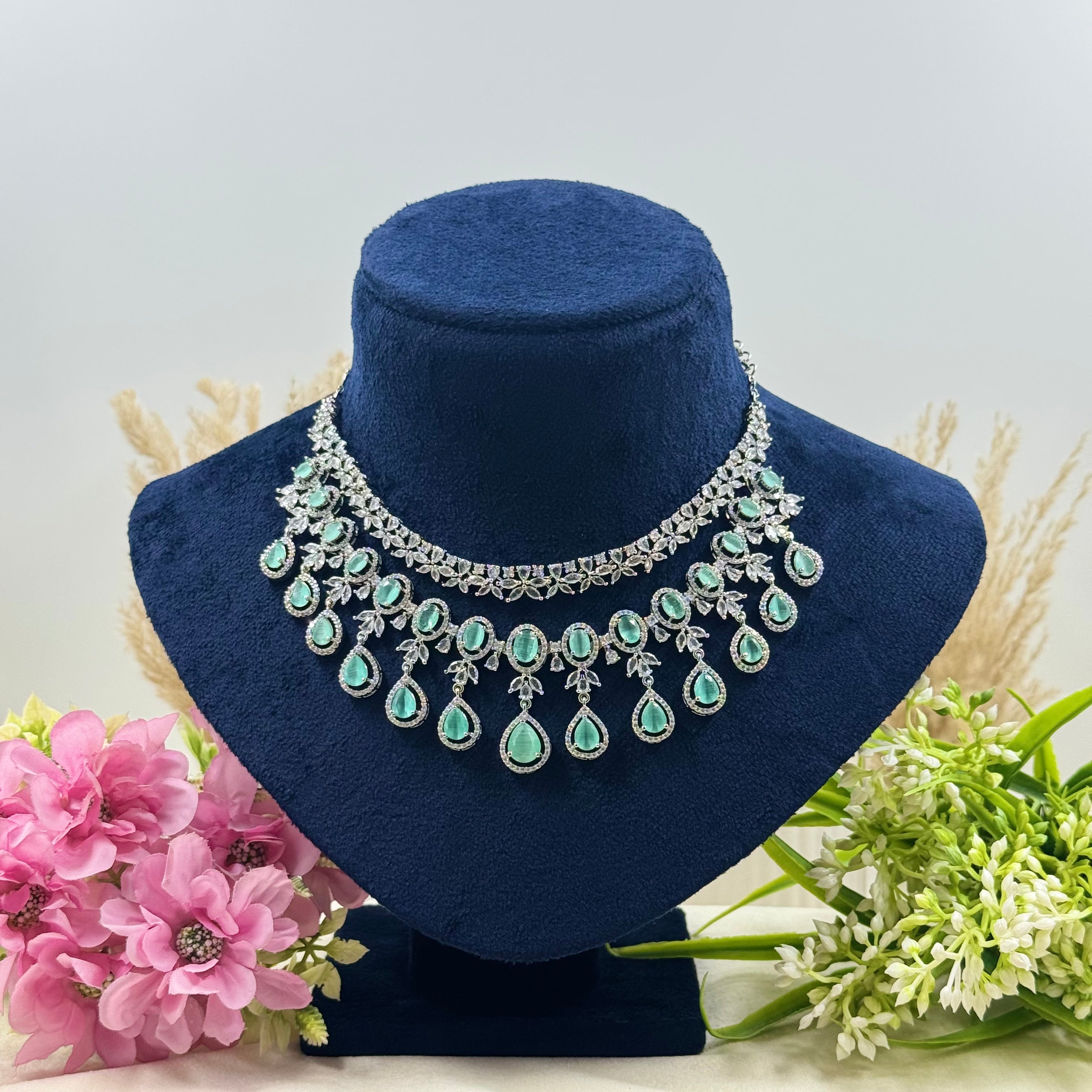 Nayantara Mint American Diamond Necklace Set