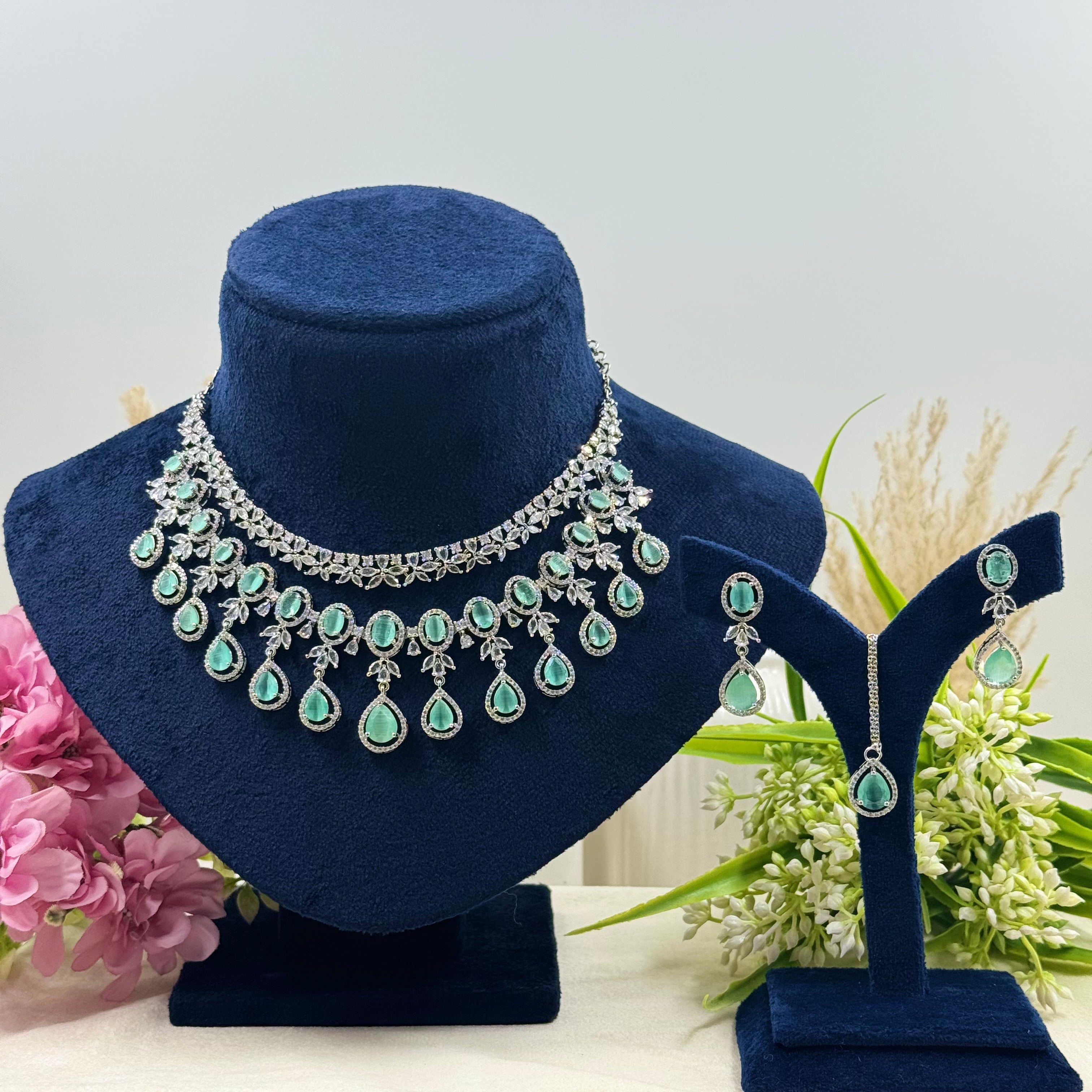 Nayantara Mint American Diamond Necklace Set