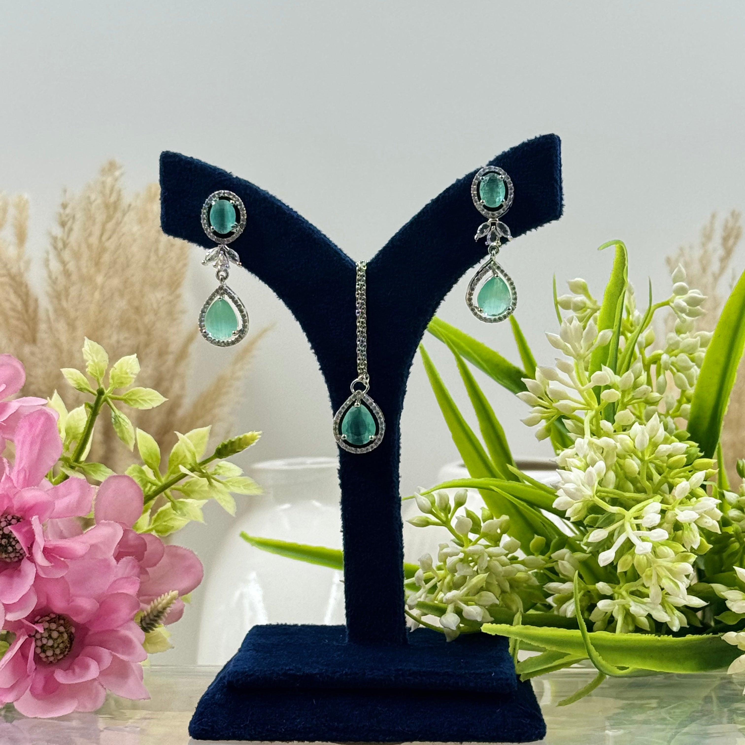 Nayantara Mint American Diamond Necklace Set