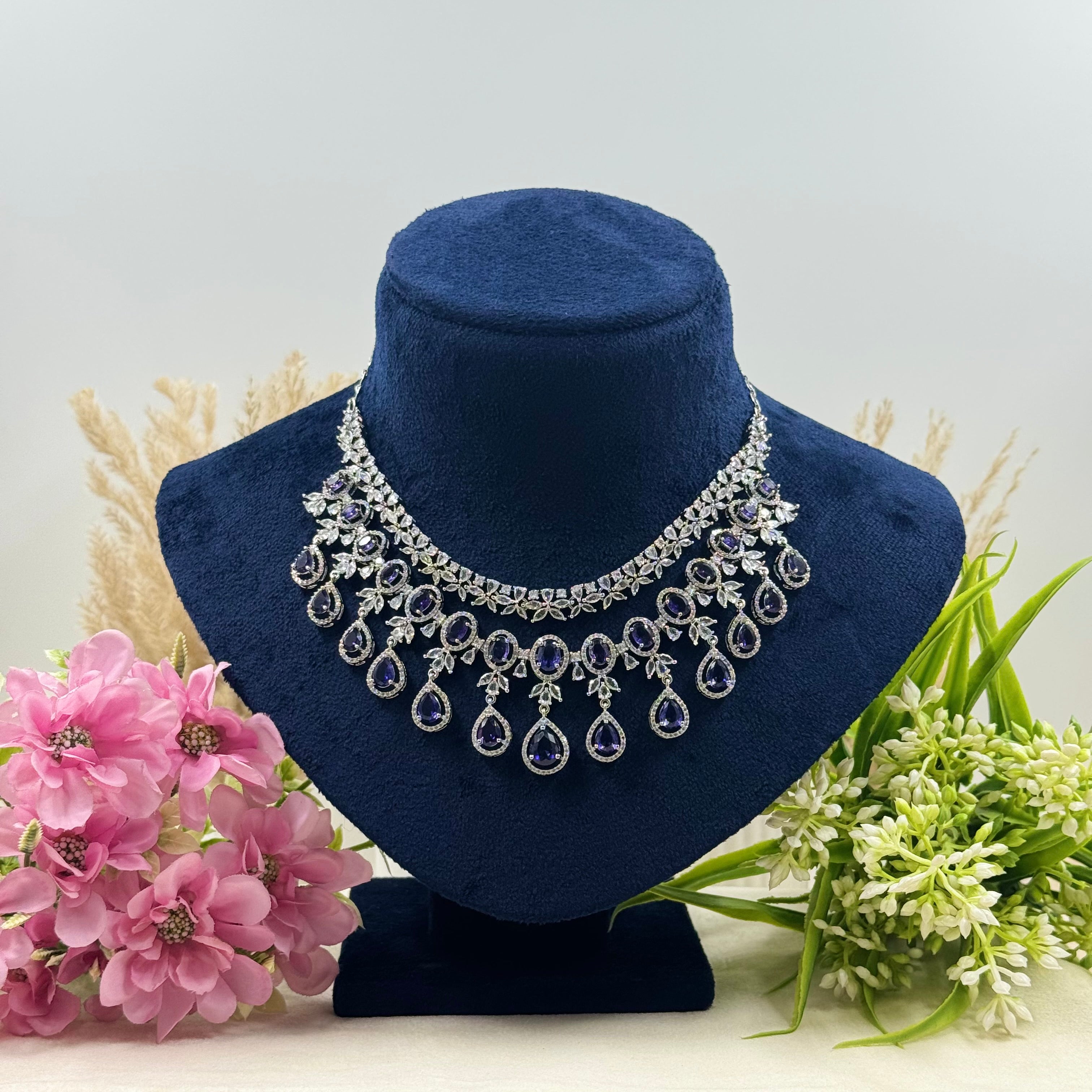 Triveni Purple American Diamond Necklace Set