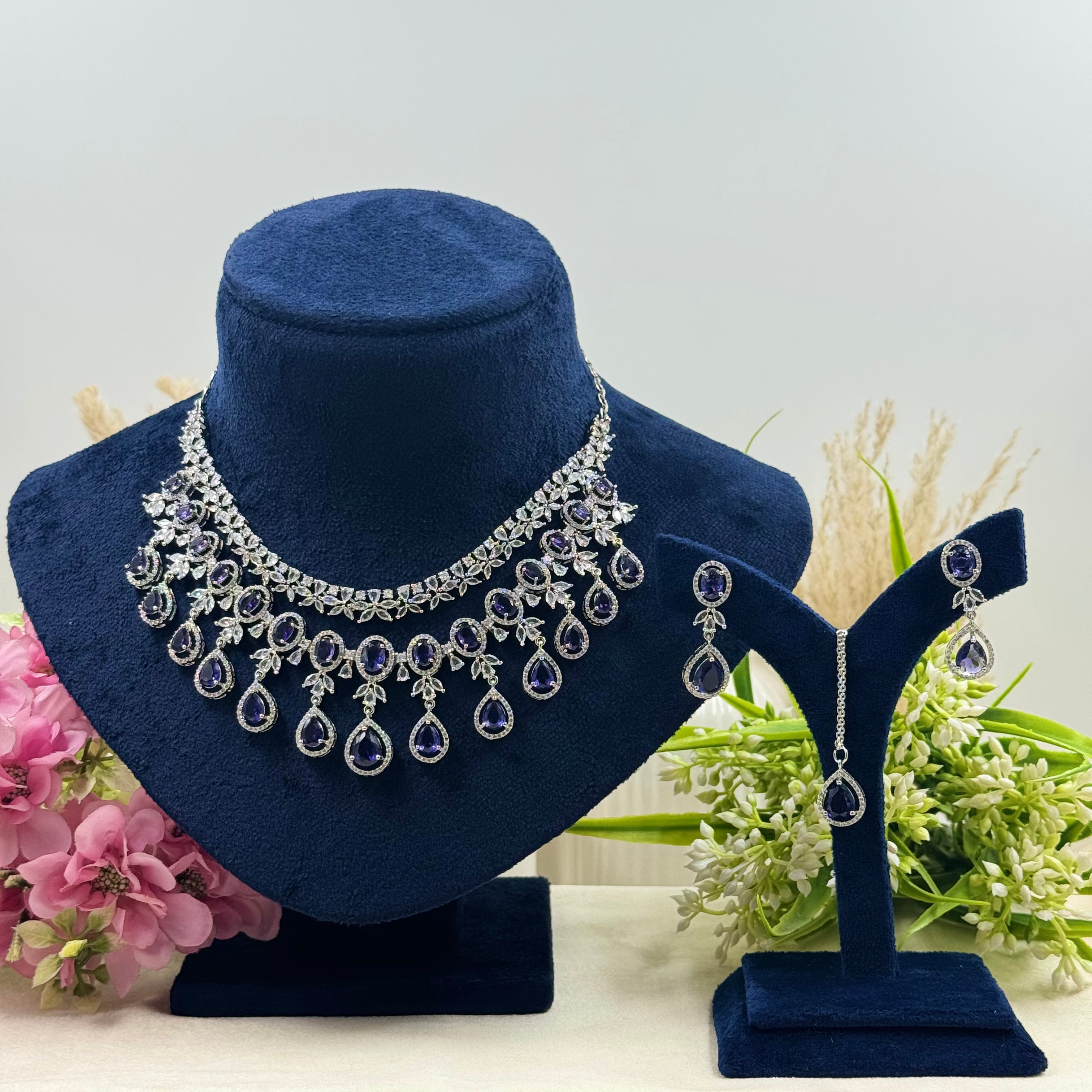 Triveni Purple American Diamond Necklace Set