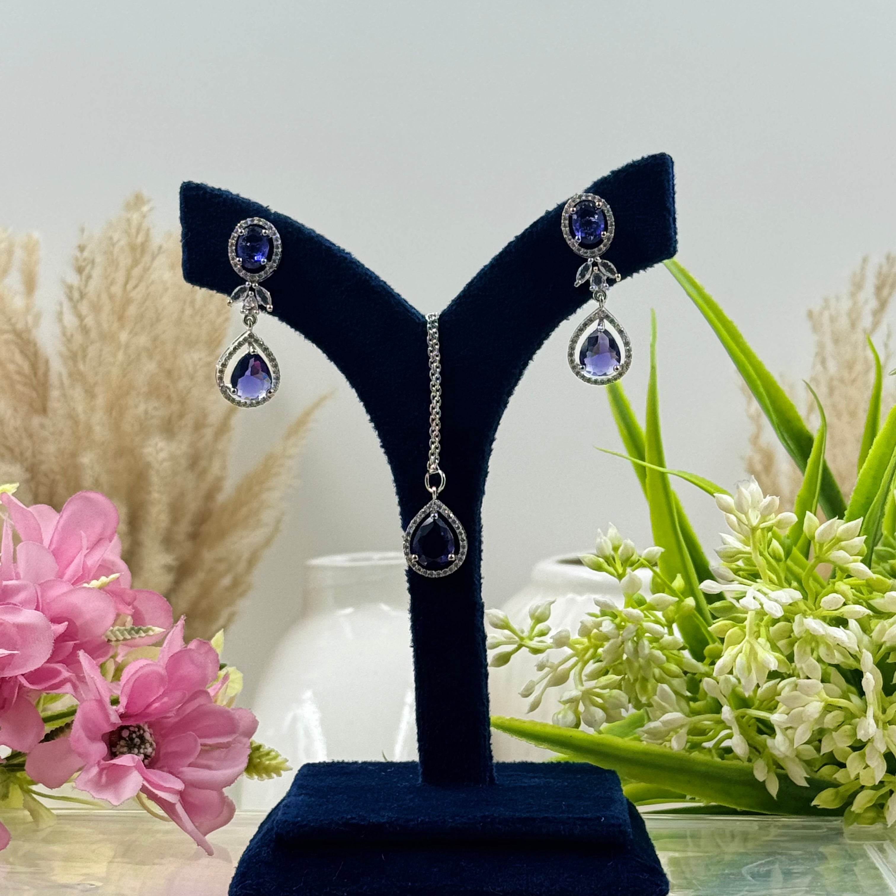 Triveni Purple American Diamond Necklace Set
