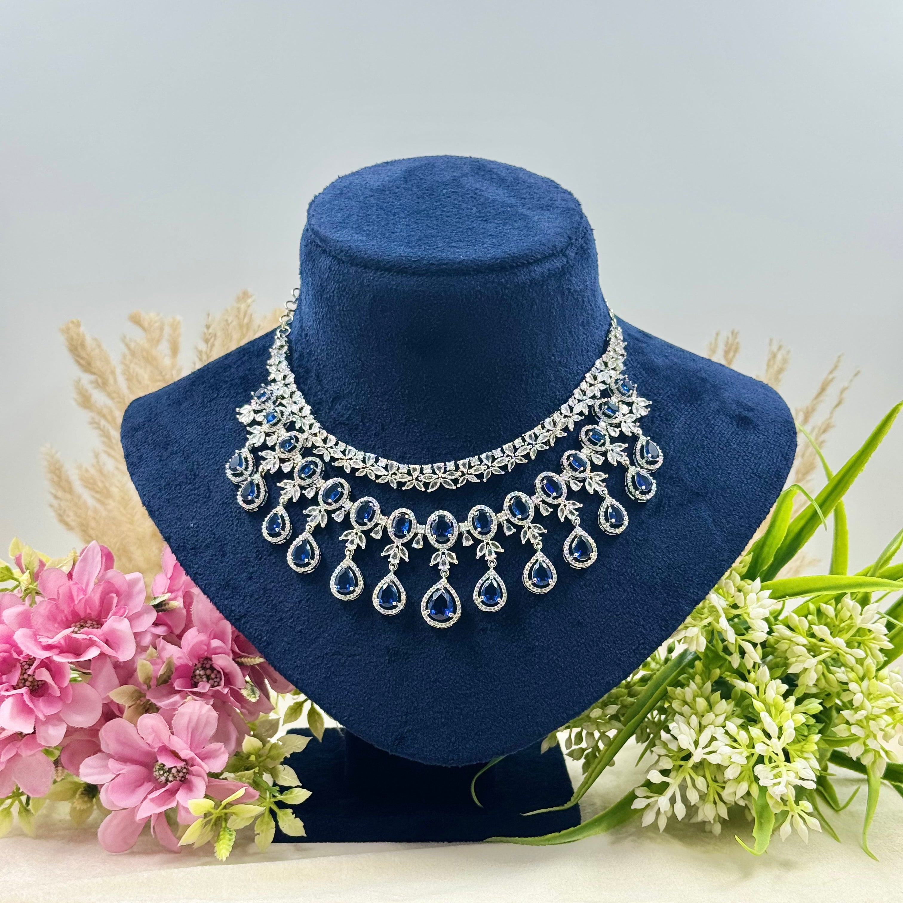 Vasudha Blue American Diamond Necklace Set