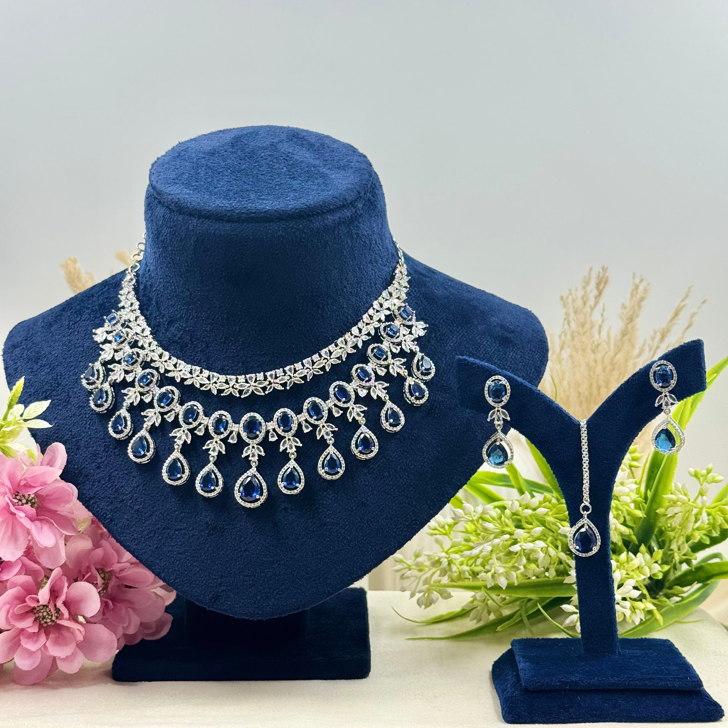 Vasudha Blue American Diamond Necklace Set