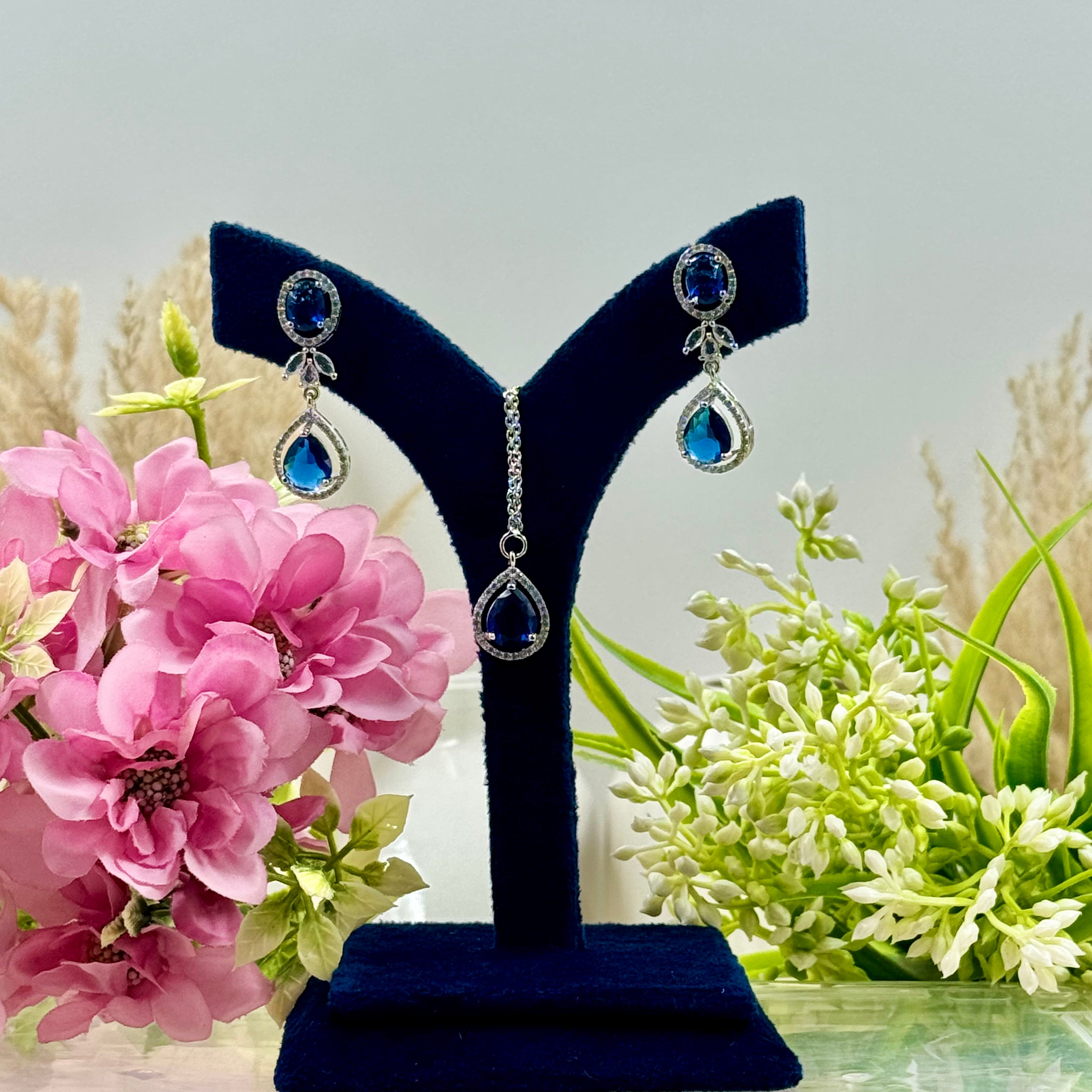 Vasudha Blue American Diamond Necklace Set