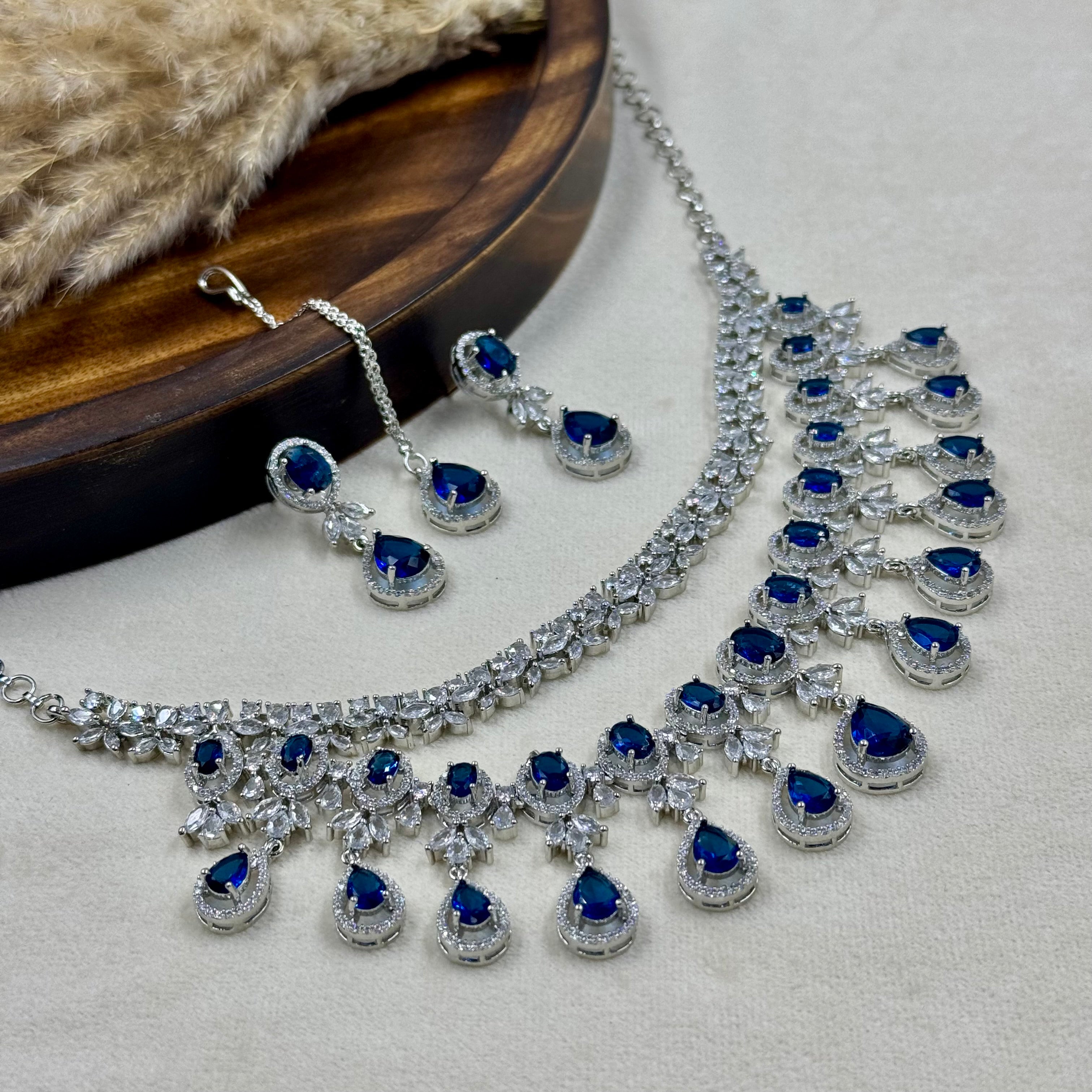 Vasudha Blue American Diamond Necklace Set