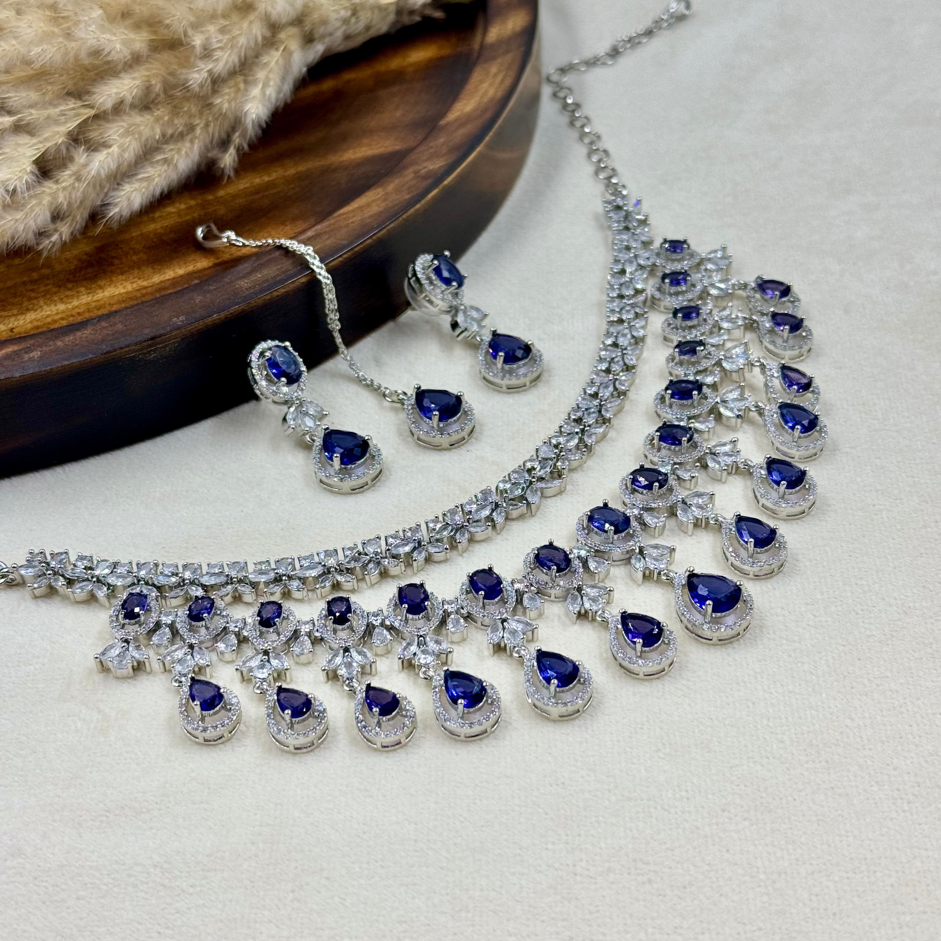 Triveni Purple American Diamond Necklace Set
