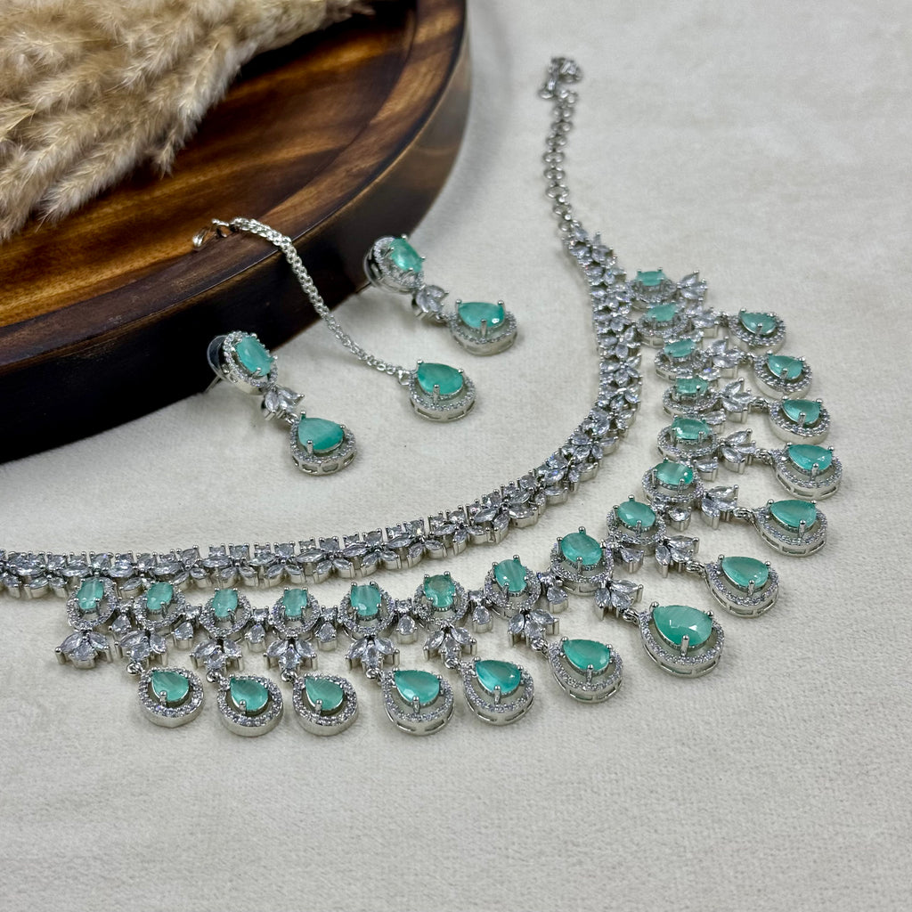 Nayantara Mint American Diamond Necklace Set