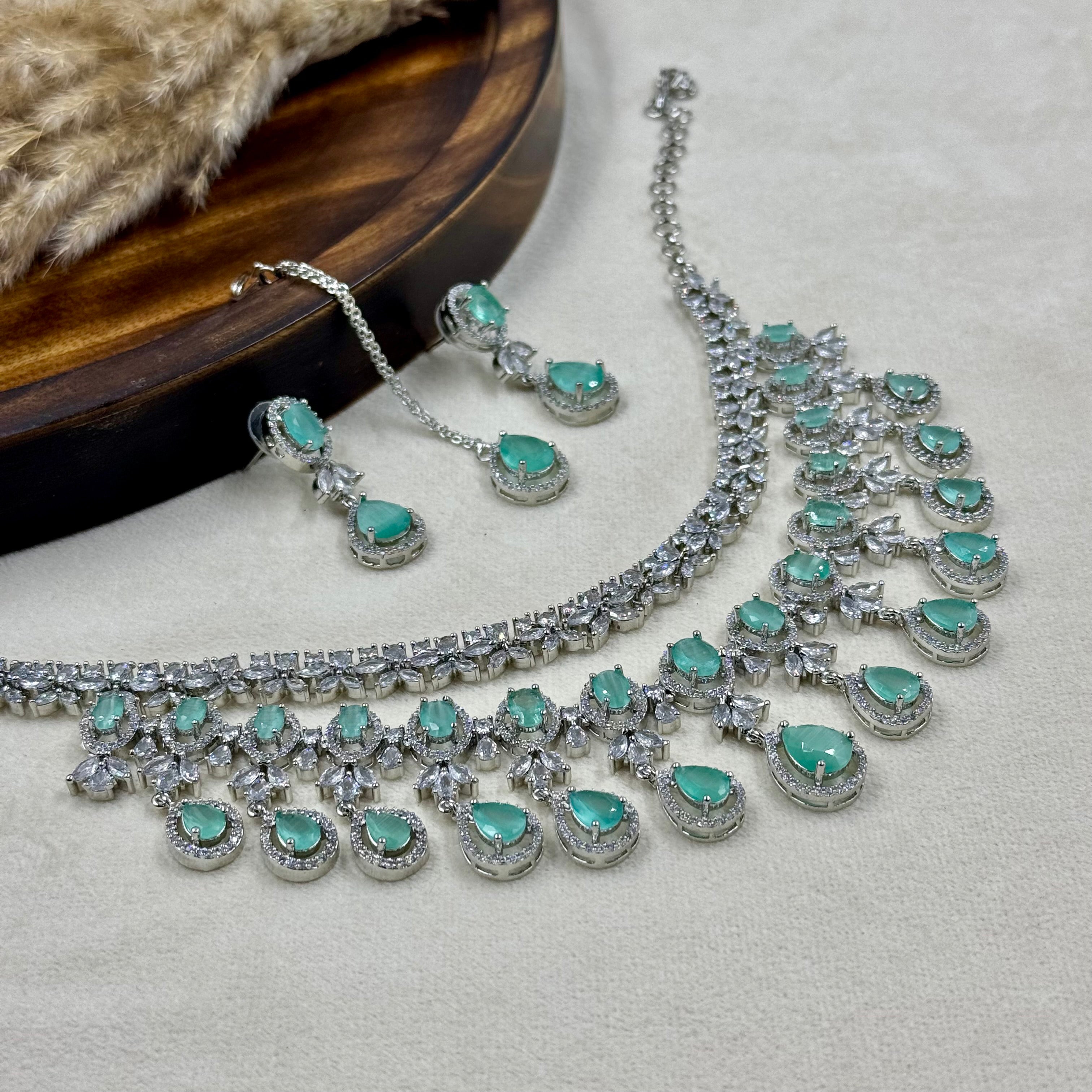 Nayantara Mint American Diamond Necklace Set