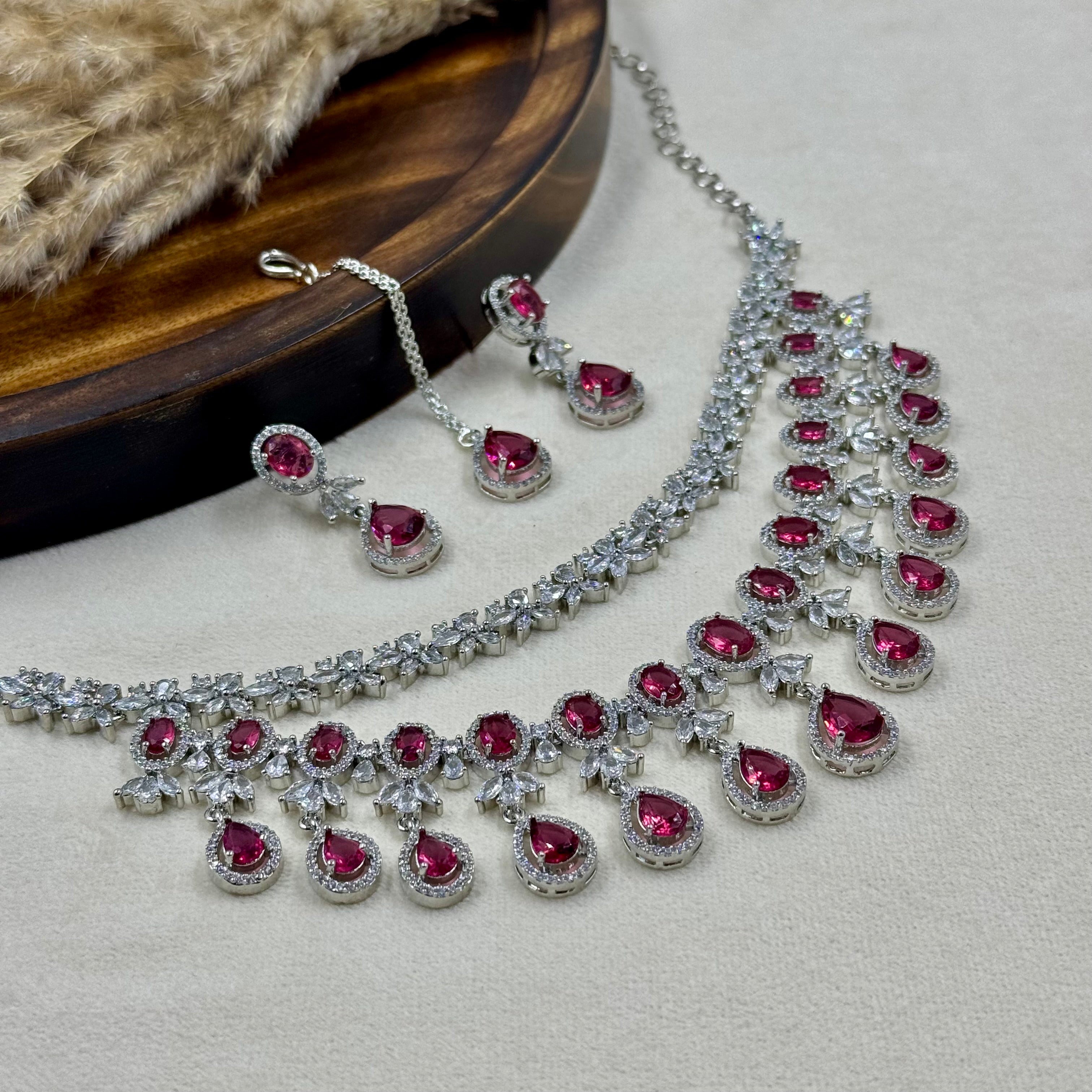 Sharika Ruby American Diamond Necklace Set