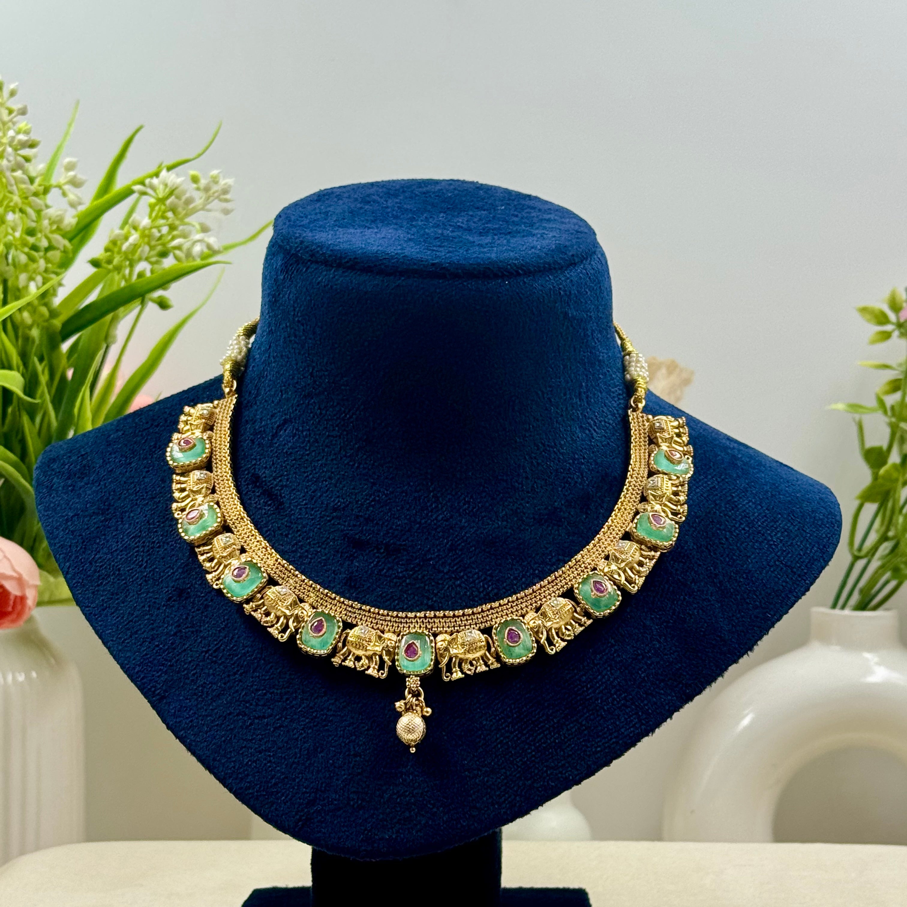 Vasudha Rajwadi Mint Kundan Polki Necklace Set
