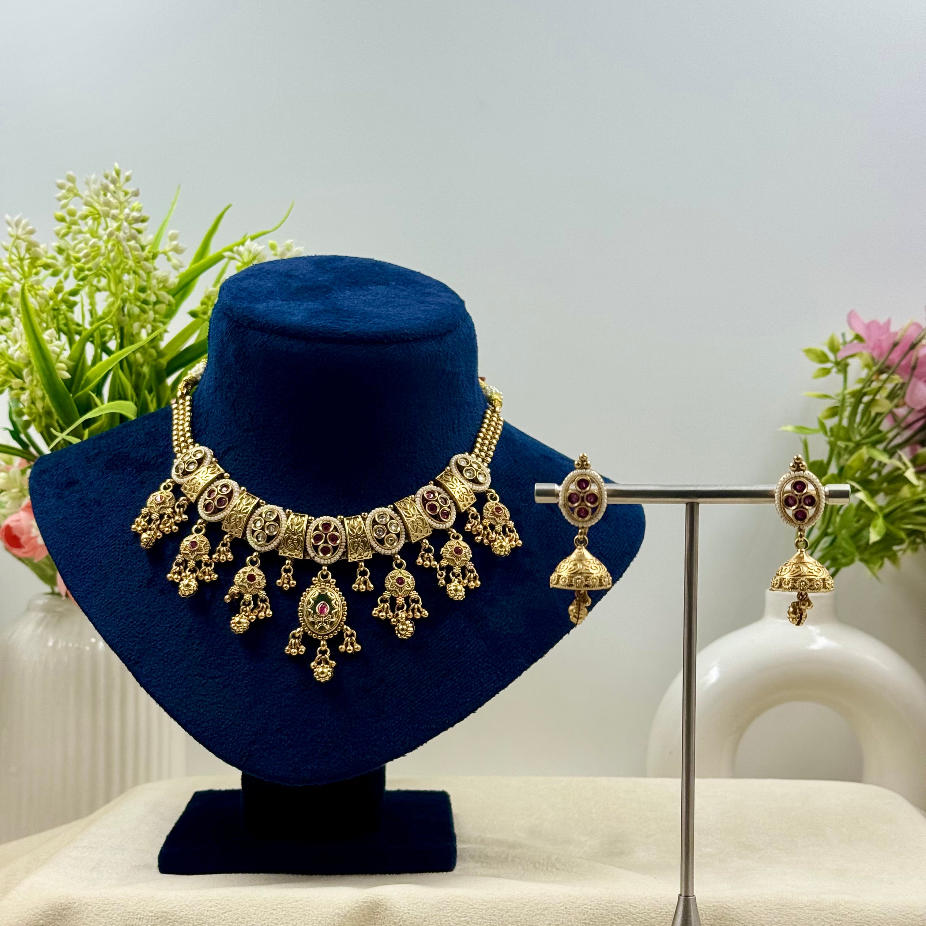 Chandrika Rajwadi Mint Kundan Necklace Set
