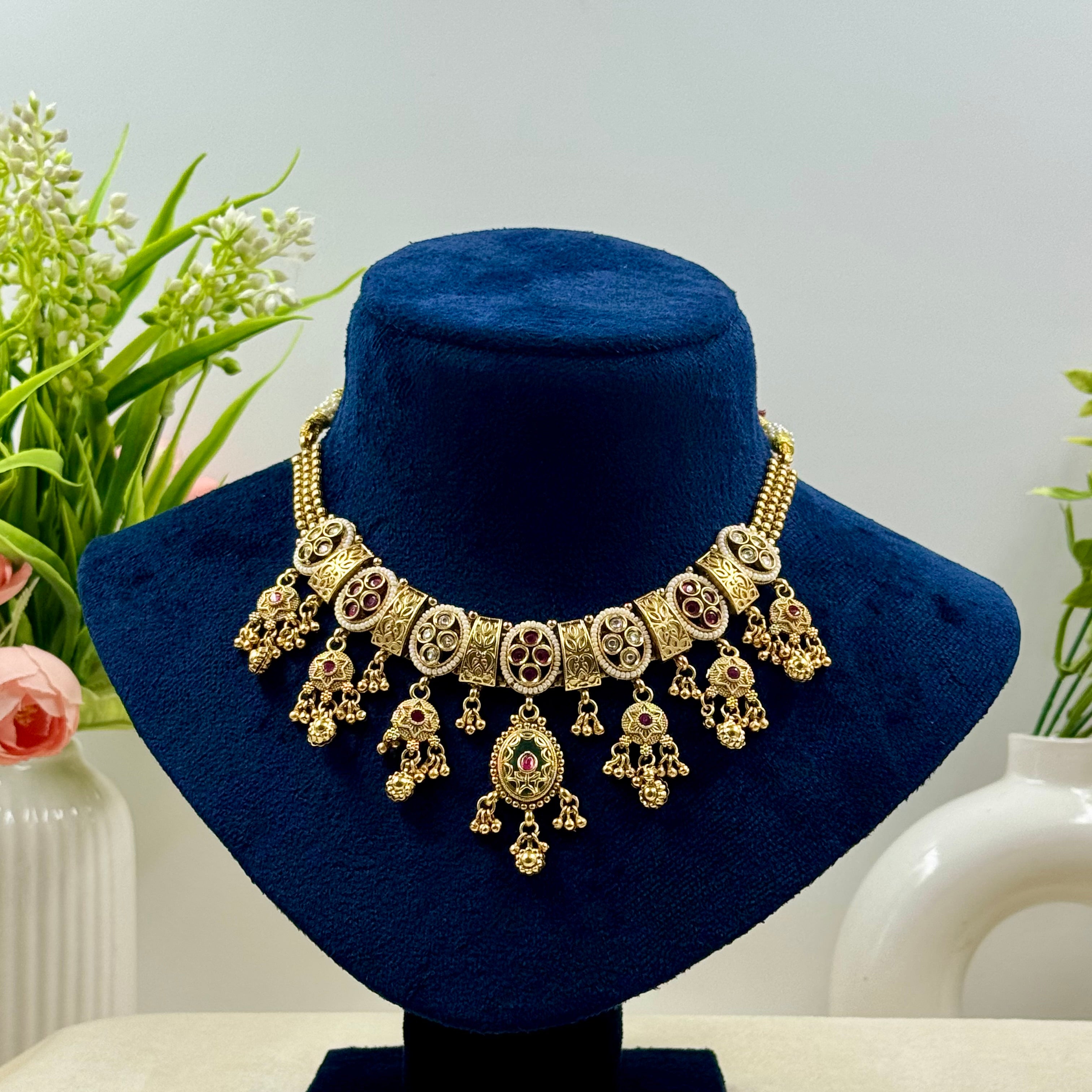 Chandrika Rajwadi Mint Kundan Necklace Set