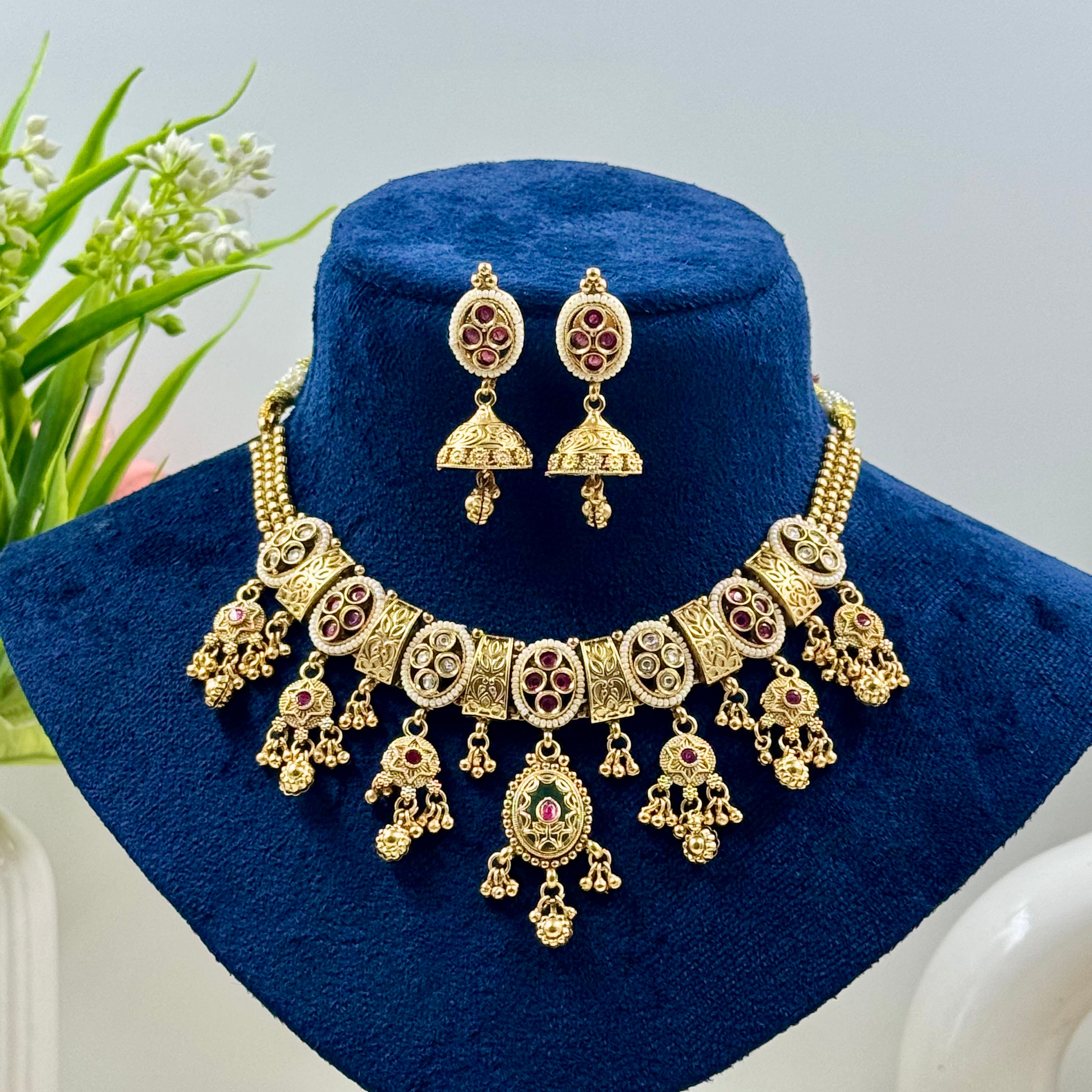 Chandrika Rajwadi Mint Kundan Necklace Set