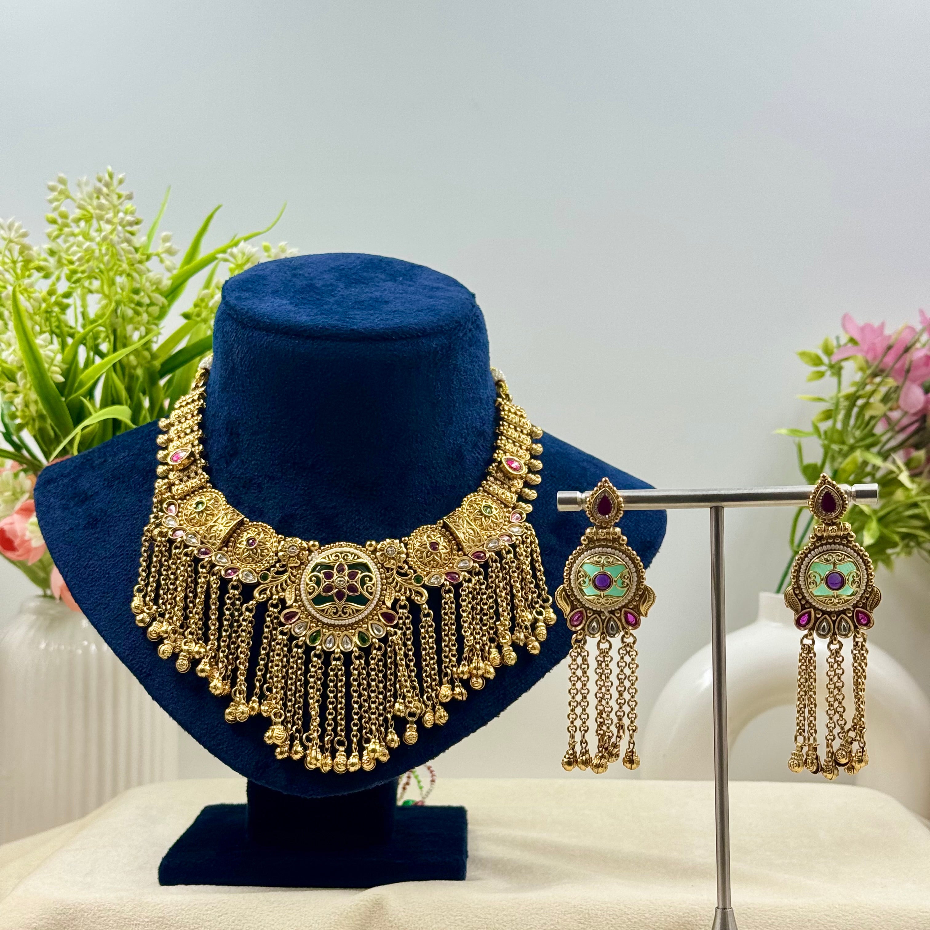 Anika Rajwadi Mint Green Kundan Necklace Set