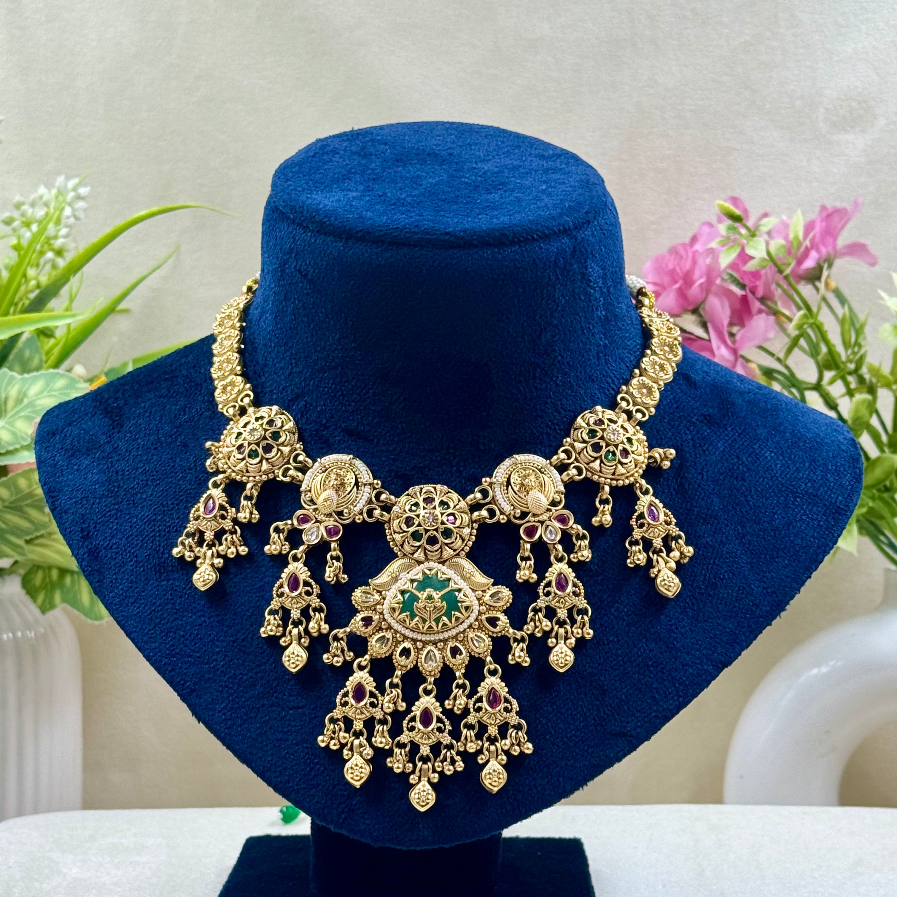 Meera Mint Green Rajwadi Necklace Set