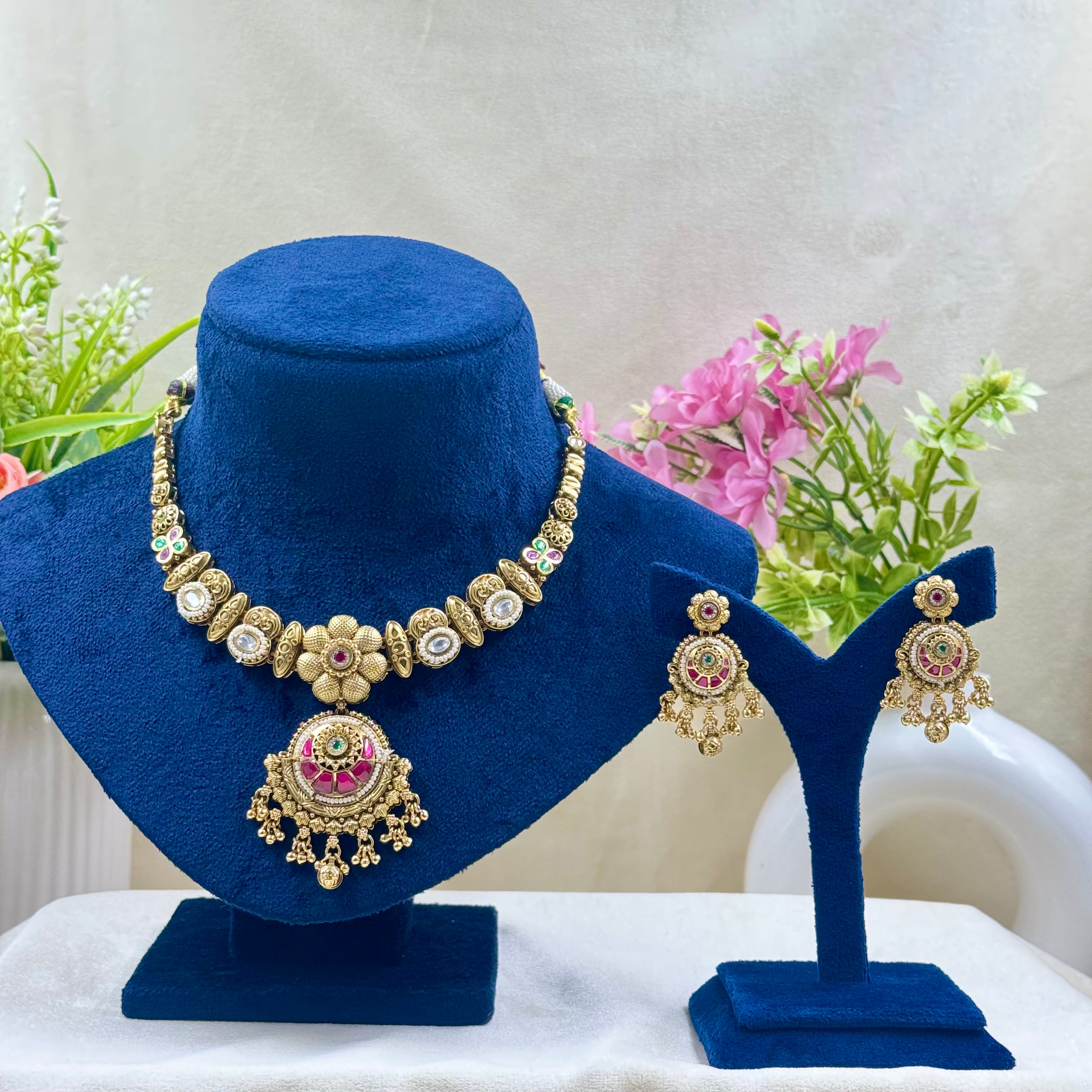 Ira Heritage Mint Kundan Necklace Set