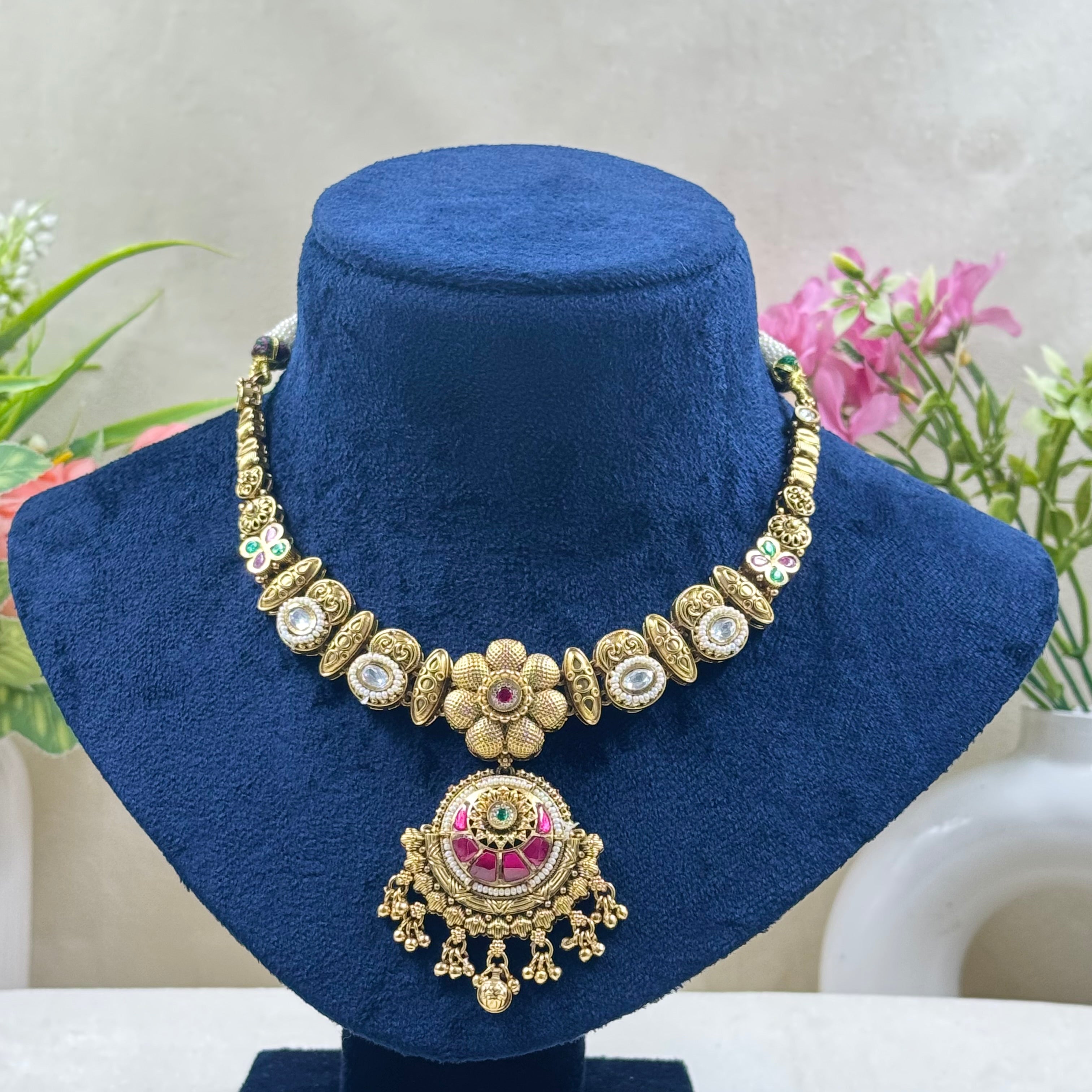 Ira Heritage Mint Kundan Necklace Set