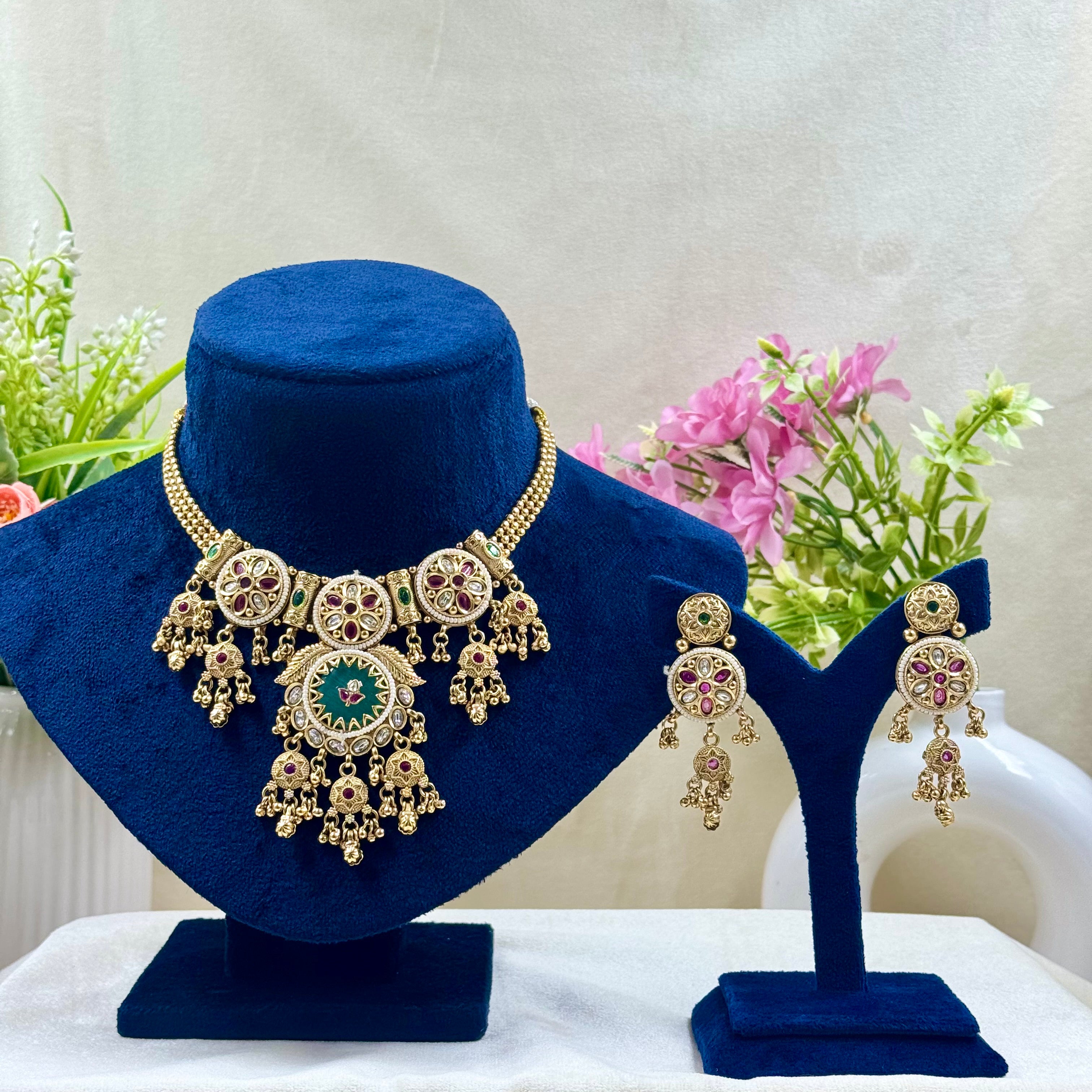 Kavini Rajwadi Mint Bridal Necklace Set