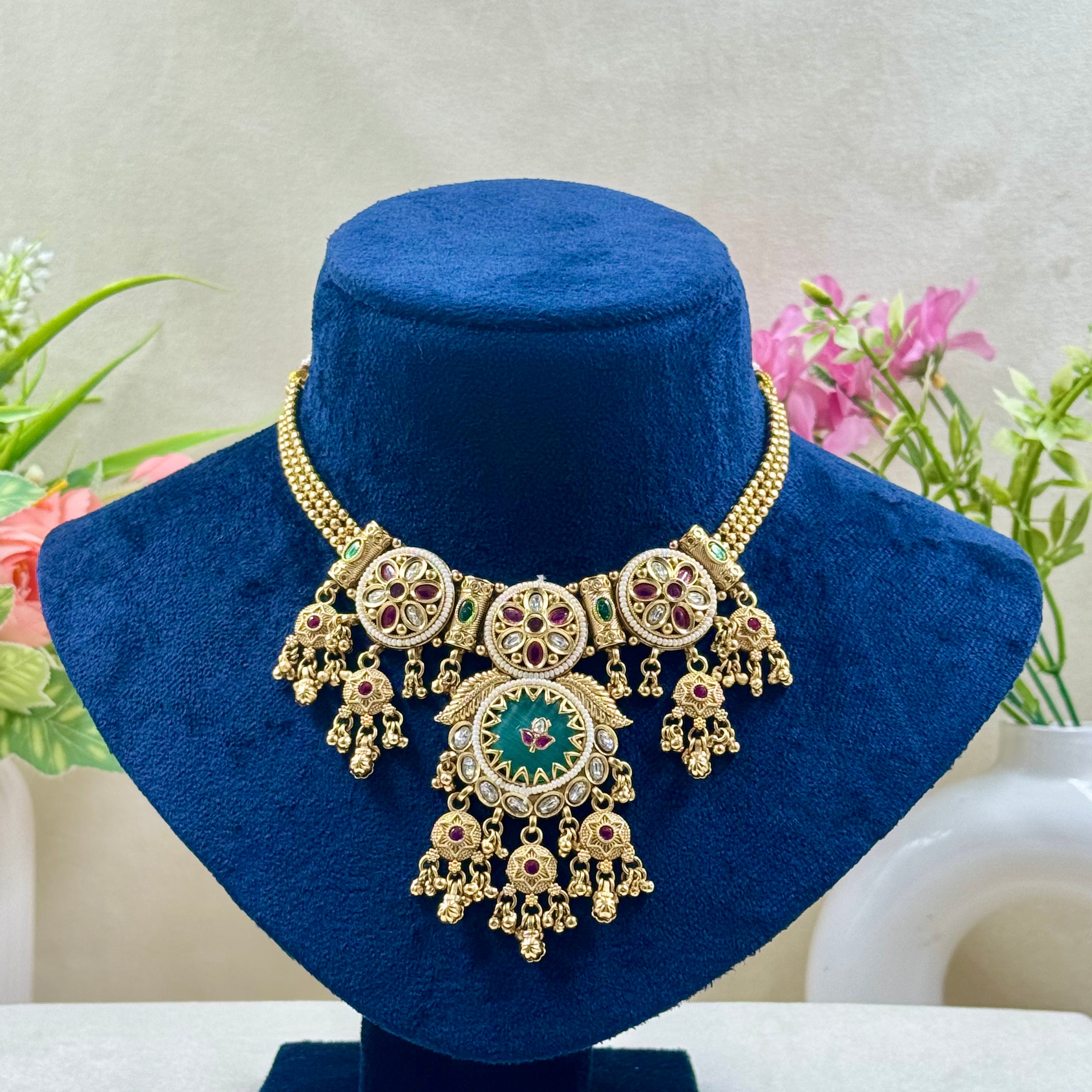 Kavini Rajwadi Mint Bridal Necklace Set