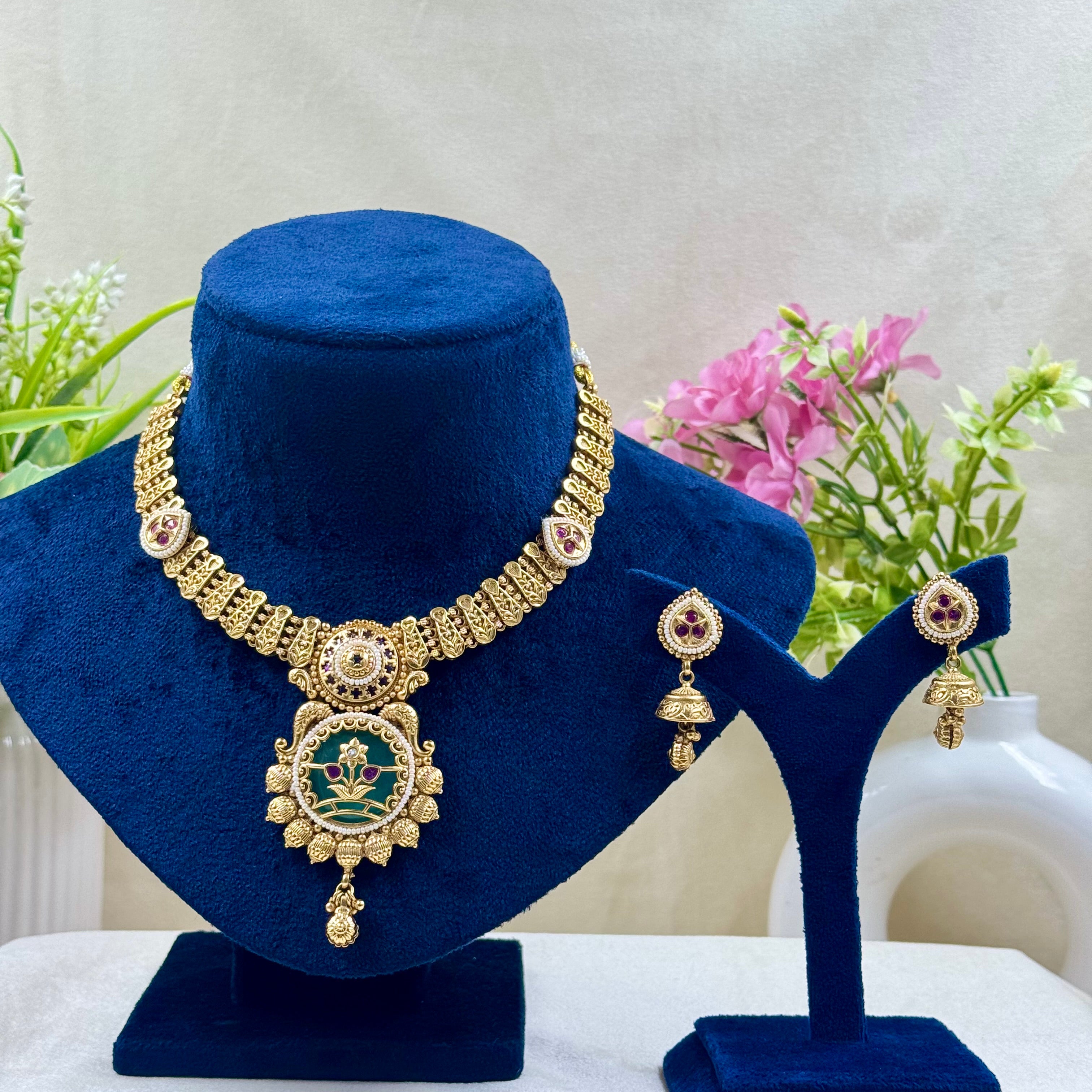 Vaishali Mint Green Heritage Necklace Set