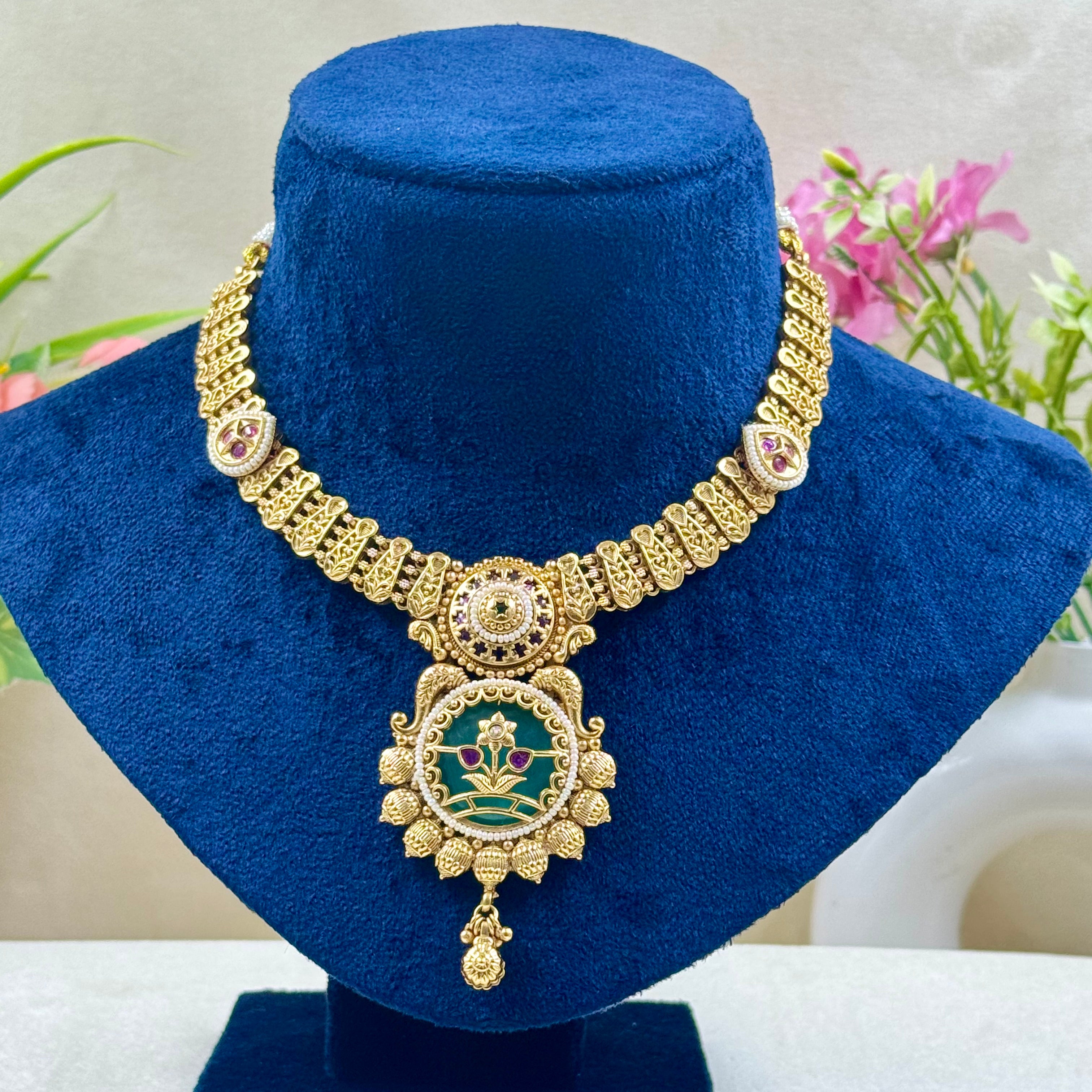 Vaishali Mint Green Heritage Necklace Set