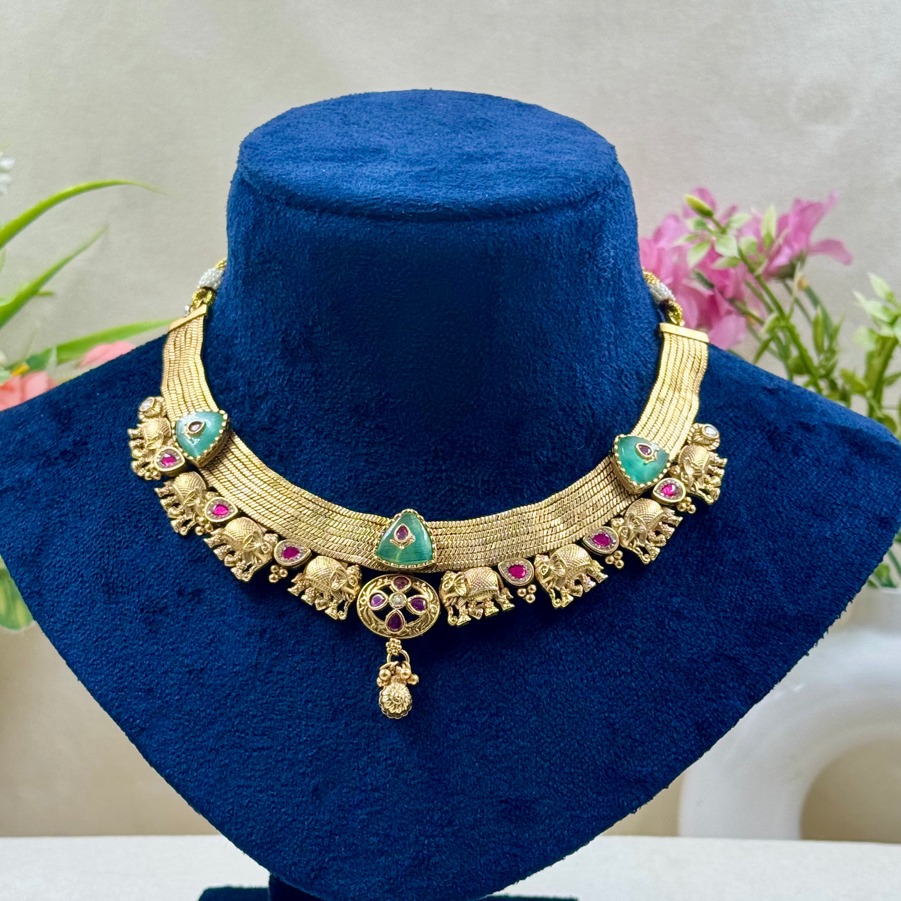 Suhani Rajwadi Mint Stone Necklace Set