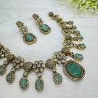 Victorian Mint Kundan Necklace Earrings Set