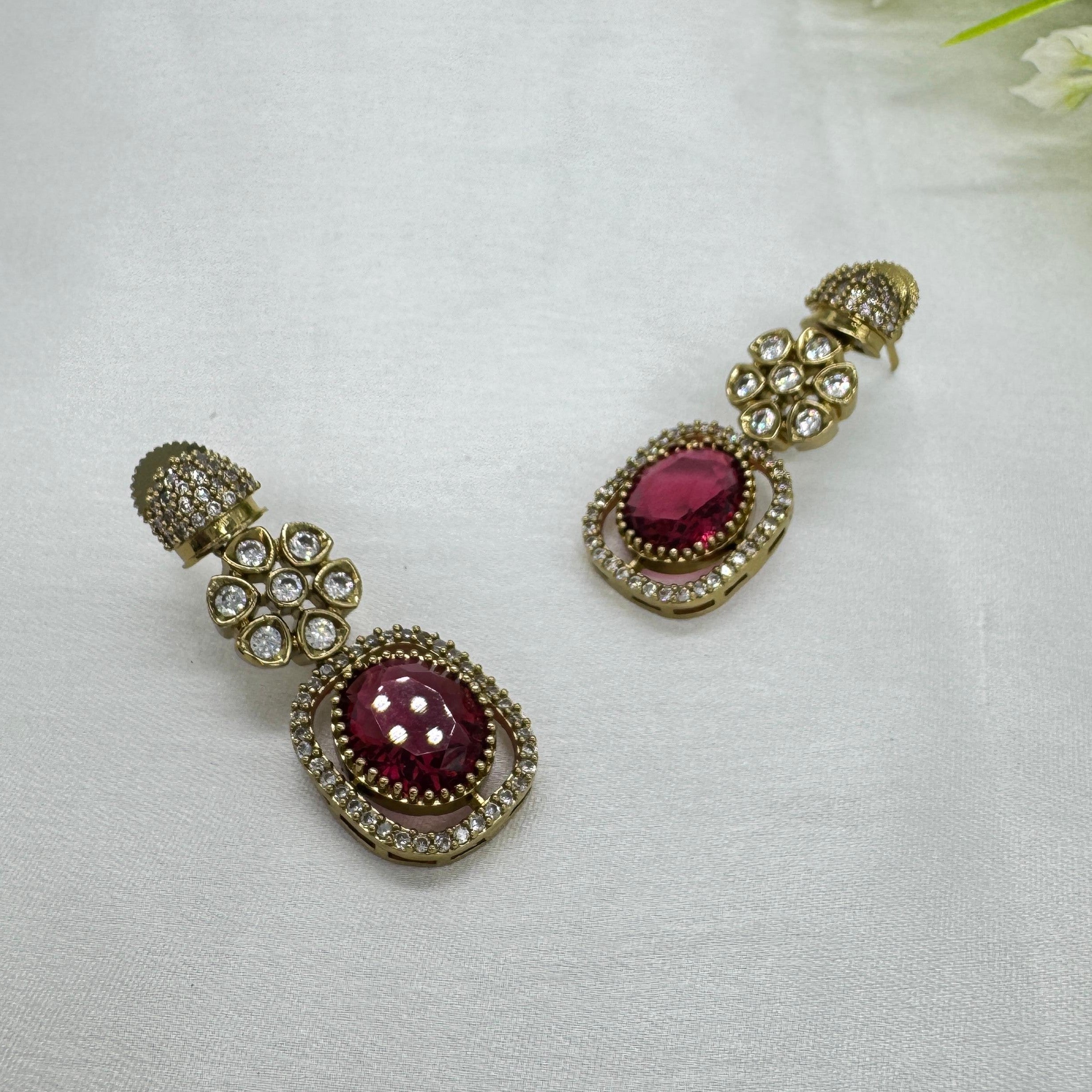 Victorian Multi Color Kundan Necklace Earrings Set