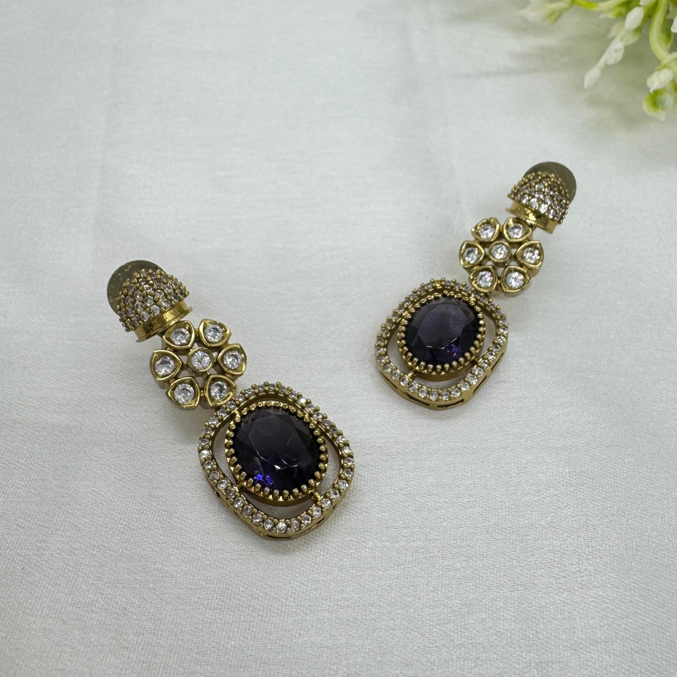 Victorian Purple Kundan Necklace Earrings Set