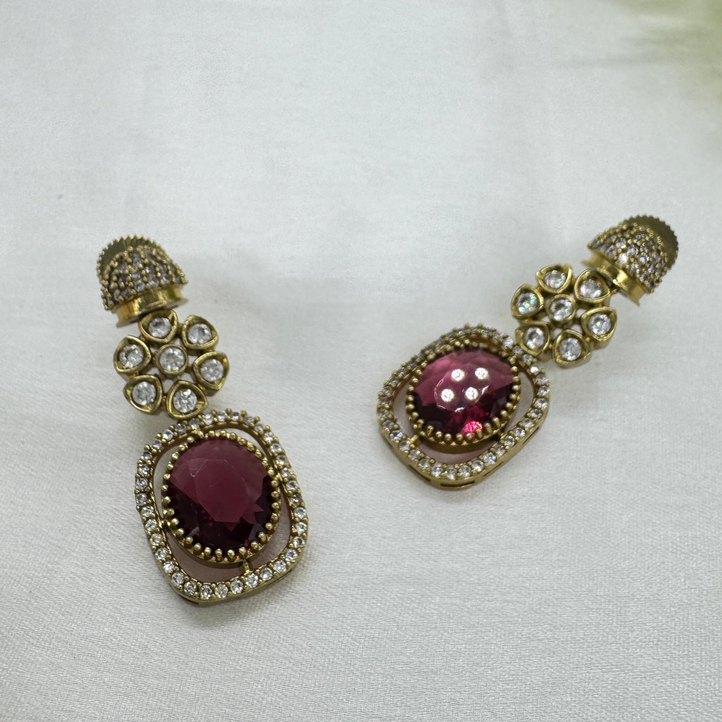 Victorian Ruby Kundan Necklace Earrings Set