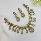 Victorian White Kundan Necklace Earrings Set