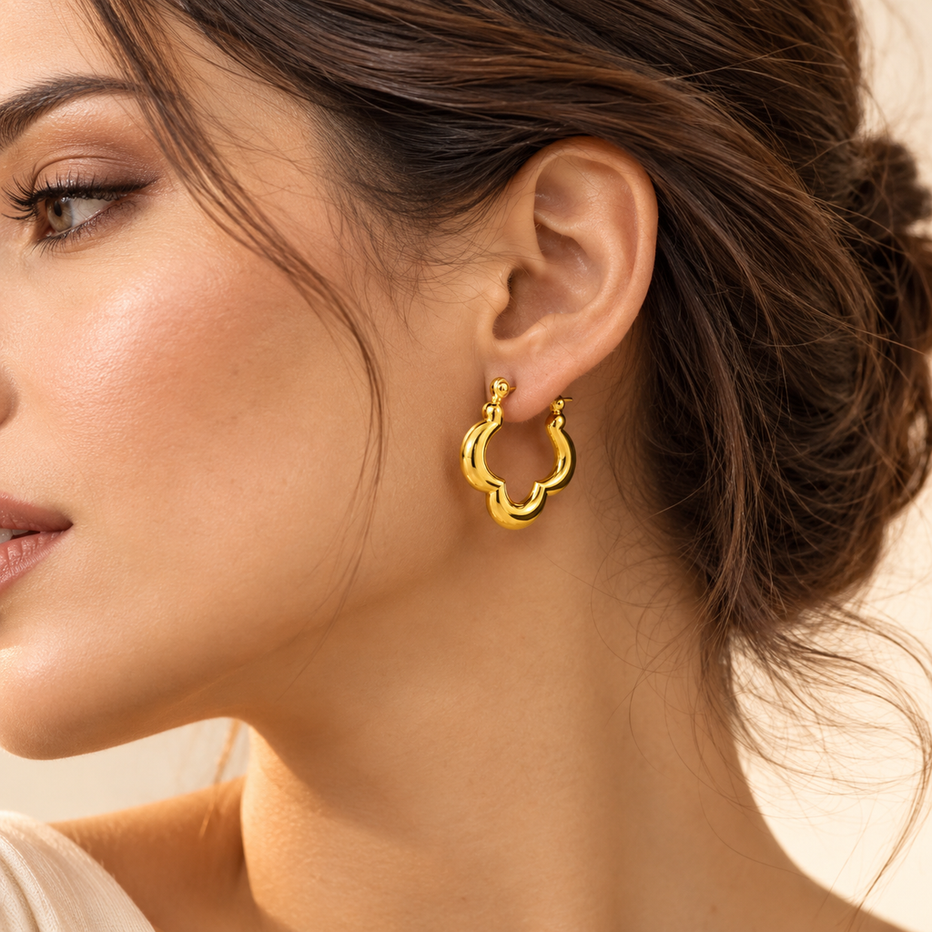 Petal Wave Hoop Earrings – 18K Gold Plated