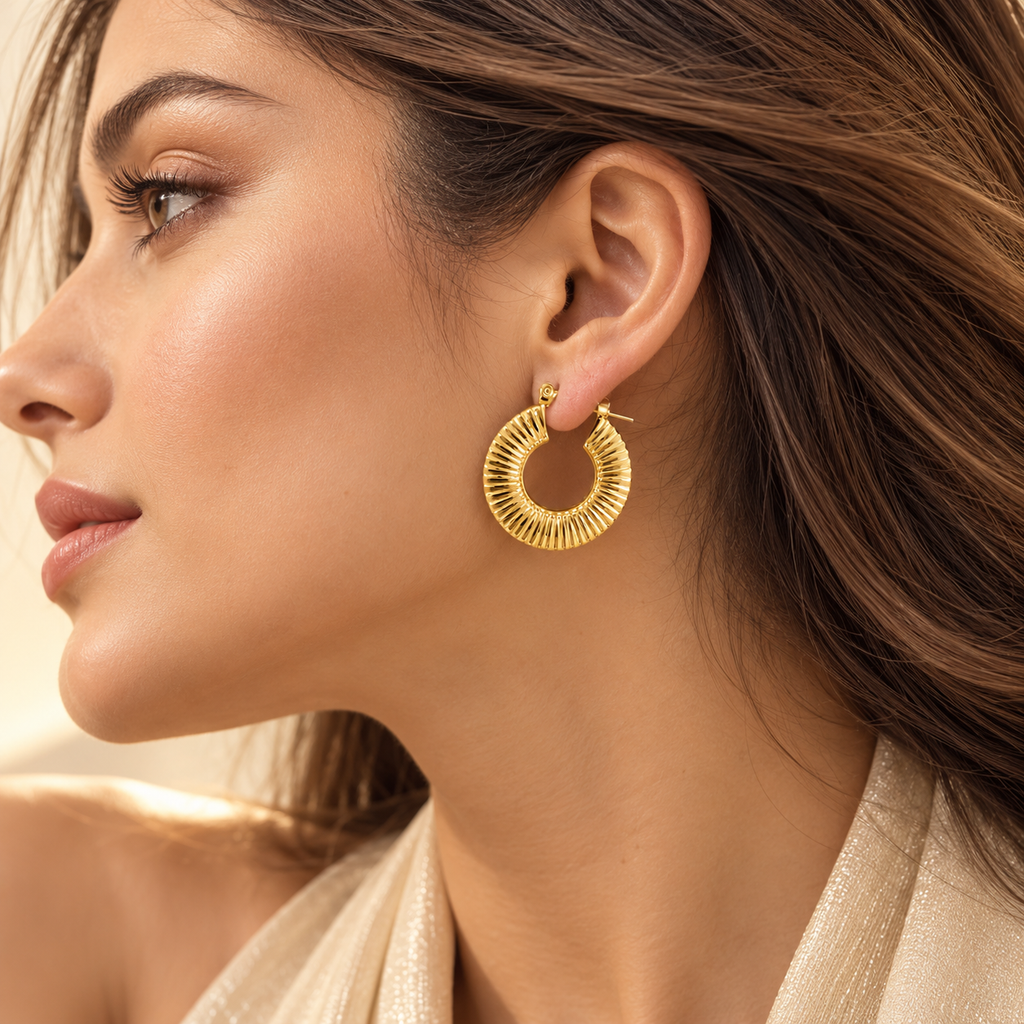 Fluted Hoop Earrings – 18K Gold Plated