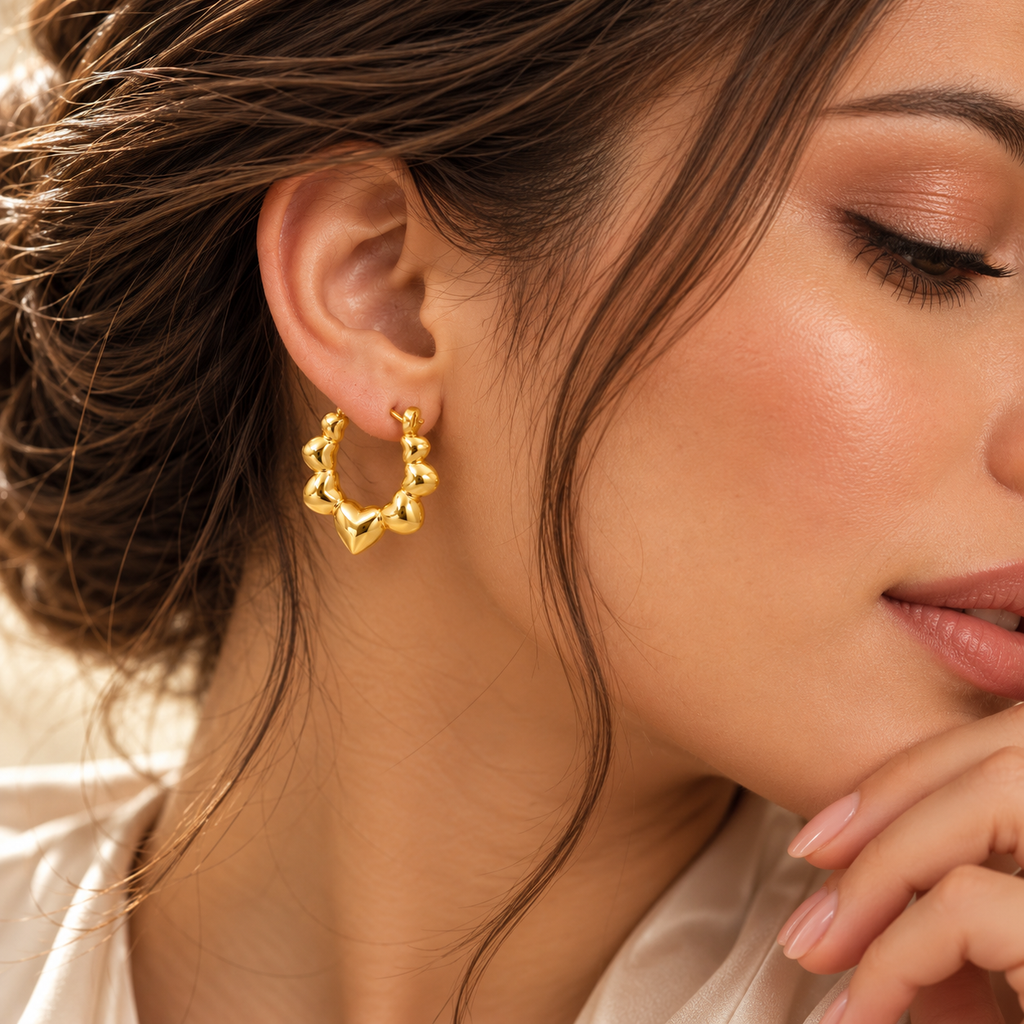 Puffy Heart Hoop Earrings – 18K Gold Plated