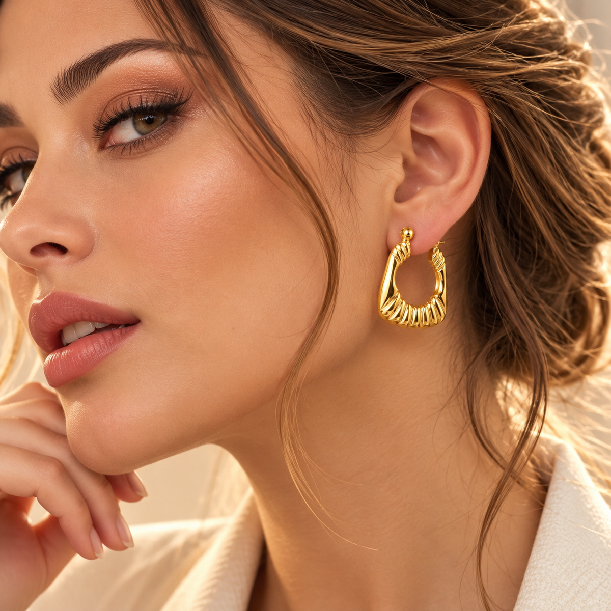 Square Ridge Hoop Earrings – 18K Gold Plated