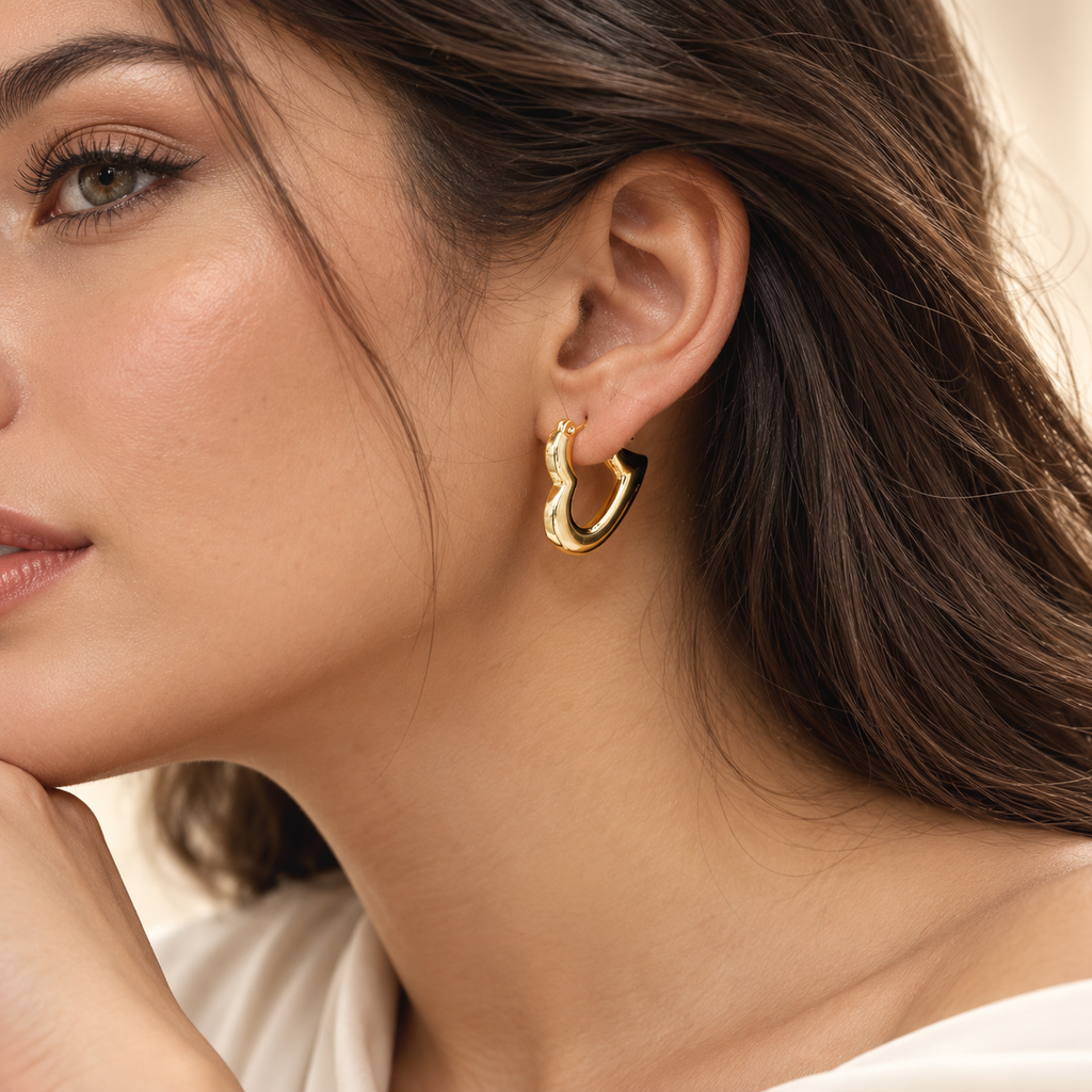 Hollow Heart Hoop Earrings – 18K Gold Plated