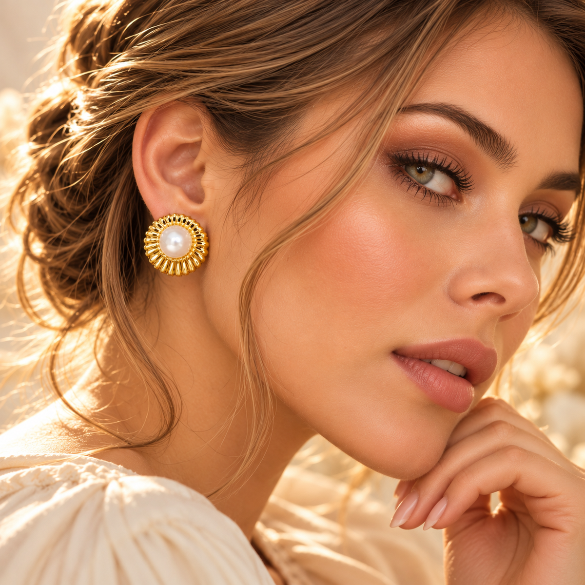 Crown Pearl Stud Earrings – 18K Gold Plated