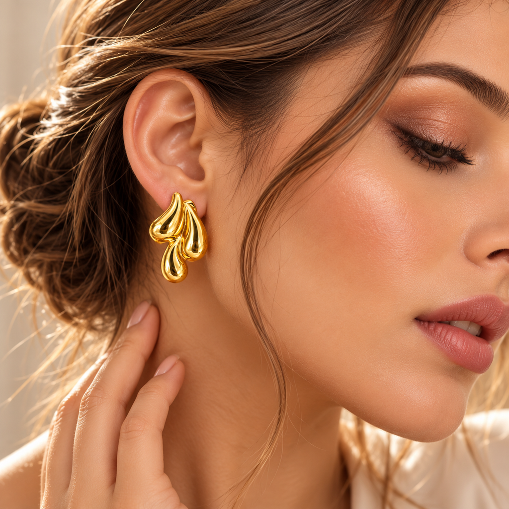 Trio Drop Stud Earrings – 18K Gold Plated