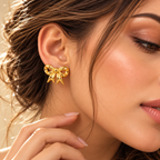 Ribbon Bow Stud Earrings – 18K Gold Plated